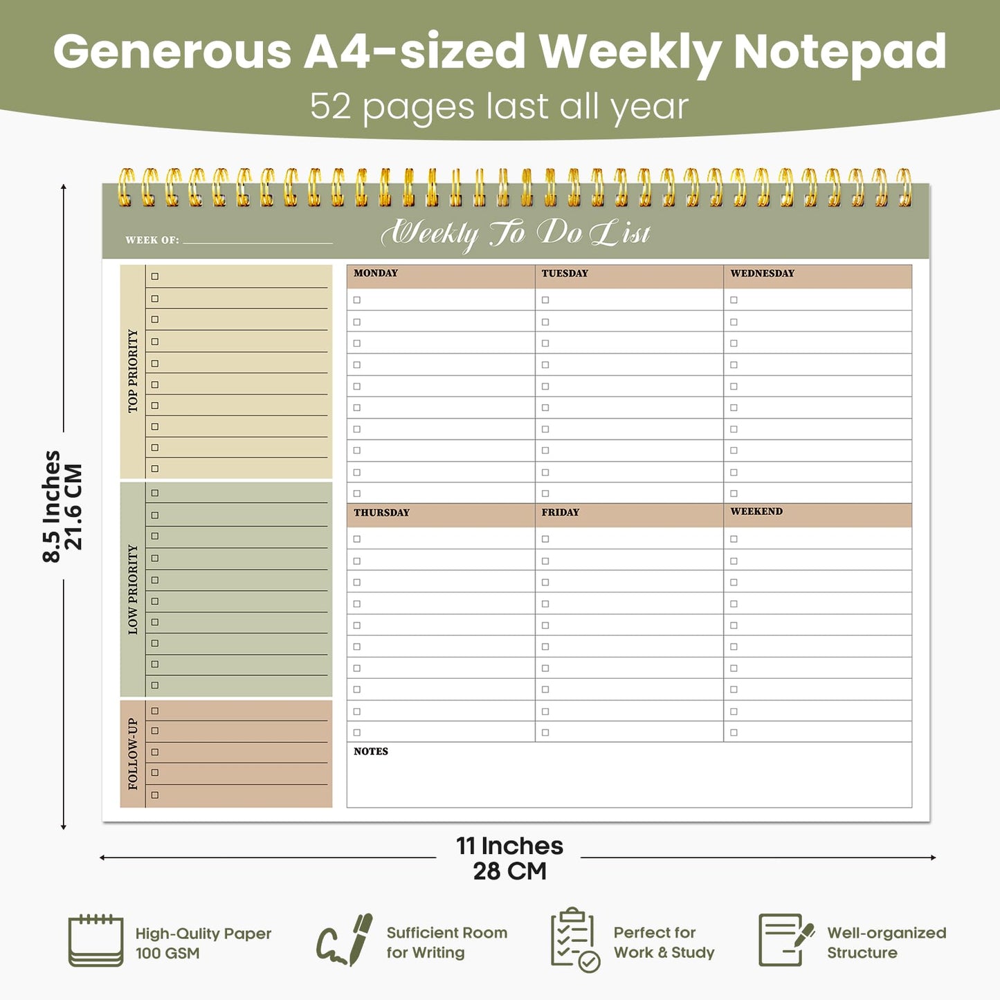 Weekly To Do List Notepad with 52 Undated Sheets（8.5"×11"）6 Pack - Undated Weekly Planner Notepad for Office Desk Accessories and Supplies - Forest Shades