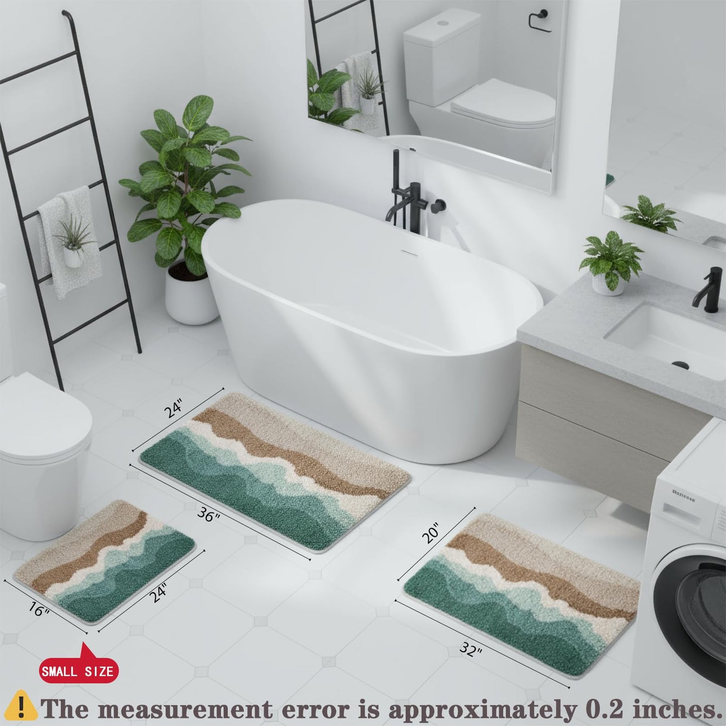 HRILO Microfiber Bathroom Rugs, Absorbent Soft Shaggy Carpet Floor Mats for Shower Tub Sink Toilet, Non-Slip Plush Carpet Floor Mats for Living Room Bedroom Kitchen ，Green，32 X 20 Inches
