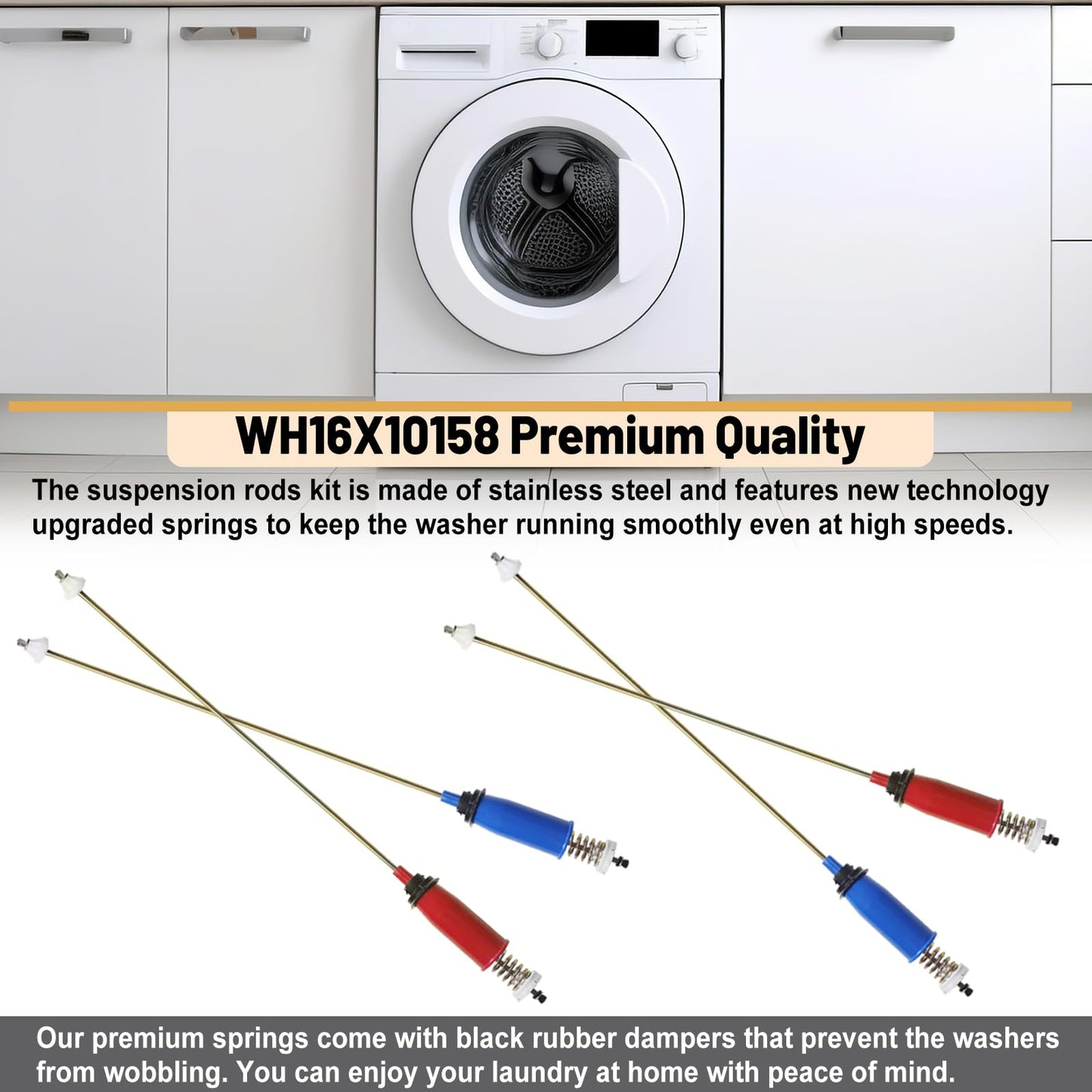 WH16X10158 WH16X10159 4PCS Washer Suspension Rod Set Compatible with G-E Hot-point Washer Replace PS3654190 AP5632455 PS3654191 2754602 GTWN2800D2WW HSWP1000M4WW