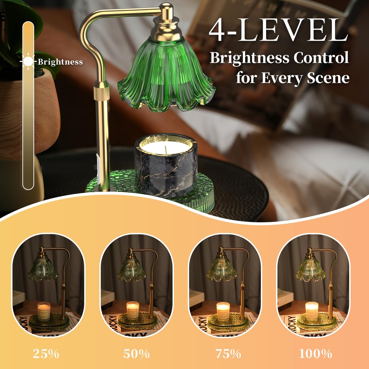 WYghyronic Candle Warmer Lamp with Adjustable Height - Flameless 4-Level Dimmable Wax Warmer, Timer Function & Stylish Design in Multiple Colors (Green)