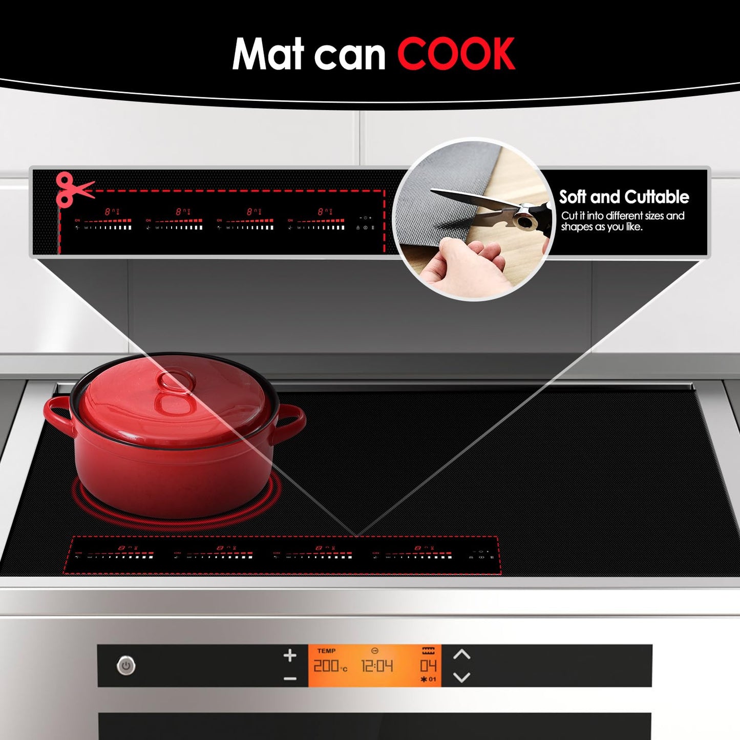Cook's Aid Newly-upgraded Silicone Induction Cooktop Protector Cover Stove Mat 20.2" x 30.7" (Magnetic) | 300°C (572°F) Heat-Resistant | Power Boost Compatible | Prevents Pot Sliding & Scratches (3)