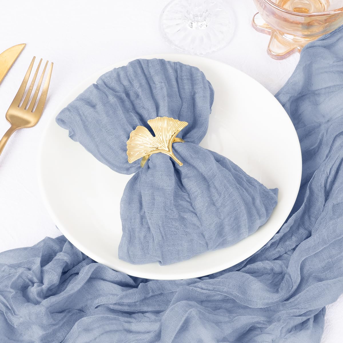 DeZerlor 100 Pack Dusty Blue Cheesecloth Napkins Summer Cloth Napkins Set of 100 Dinner Napkins Bulk 21x21 Inches for Wedding Bridal Shower Baby Shower Parties