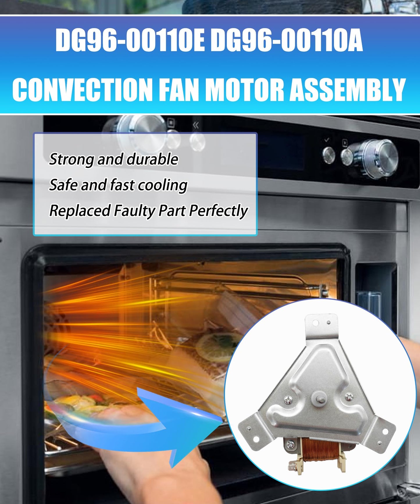 DG96-00110E Range Oven Convection Fan Motor Assembly Fits for Samsung Range/Stove/Ovens,with Mounting Plate,Clockwise Rotation, Replaces DG96-00110E,DG96-00110A,AP59677600.(32 A, 60Hz, 120 Volts)