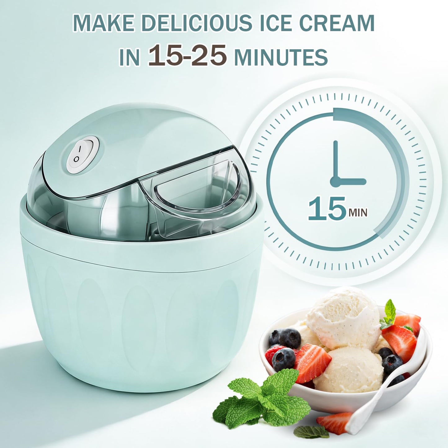 Mini ice Cream Maker, Single Serve Ice Cream Maker,One-Touch Dessert Maker, Single Serving of Gelato, Frozen Yogurt, Compact Electric Makers for Kitchen, Just 15 Minutes