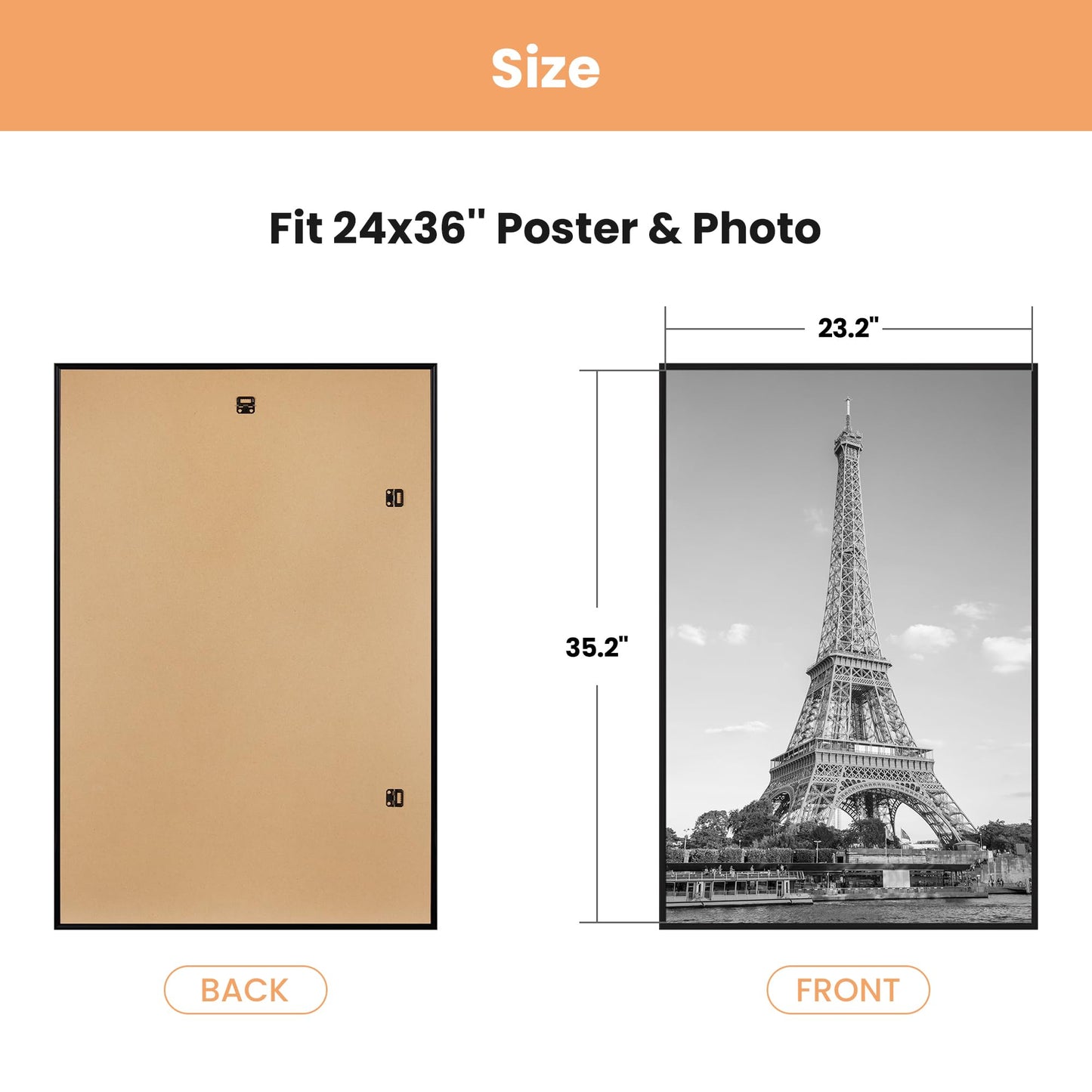 upsimples 24x36 Poster Frame Black 3 Pack, Scratch-Proof Picture Frames 24 x 36 for Photo Gallery - Slide-In Strips, Horizontal or Vertical Wall Mounting
