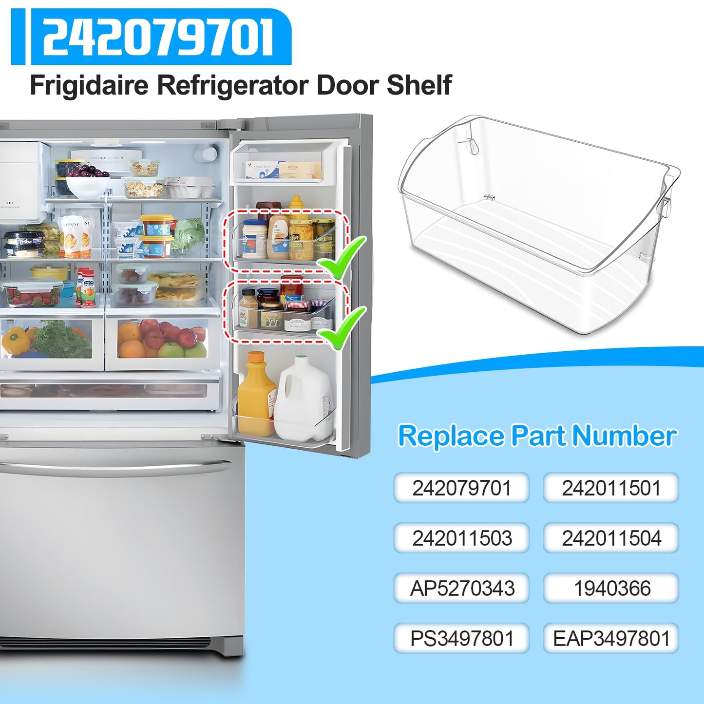 UPGRADED 242079701 Refrigerator Door Bin Compatible with Frigidaire Kenmore Refrigerator Door Shelf Replacement 242011501 242011503 242011504 LFHG2251TF5 LGHD2369TF FFHB2750TS FGHB2868TF Door Shelves