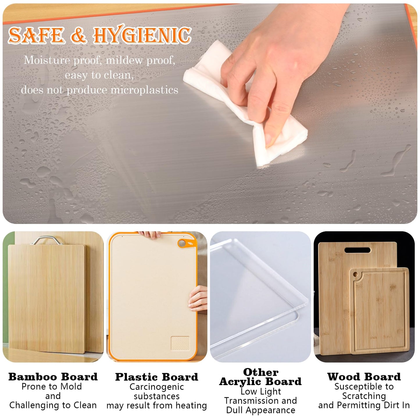 HUAKENER Large Stainless Steel Cutting Boards for Kitchen, Cutting Board with Counter Lip, Cutting Board with Silicone Mat for Meat, Fruits, Vegetables, Bread (19.7 x 15.7 Inch)