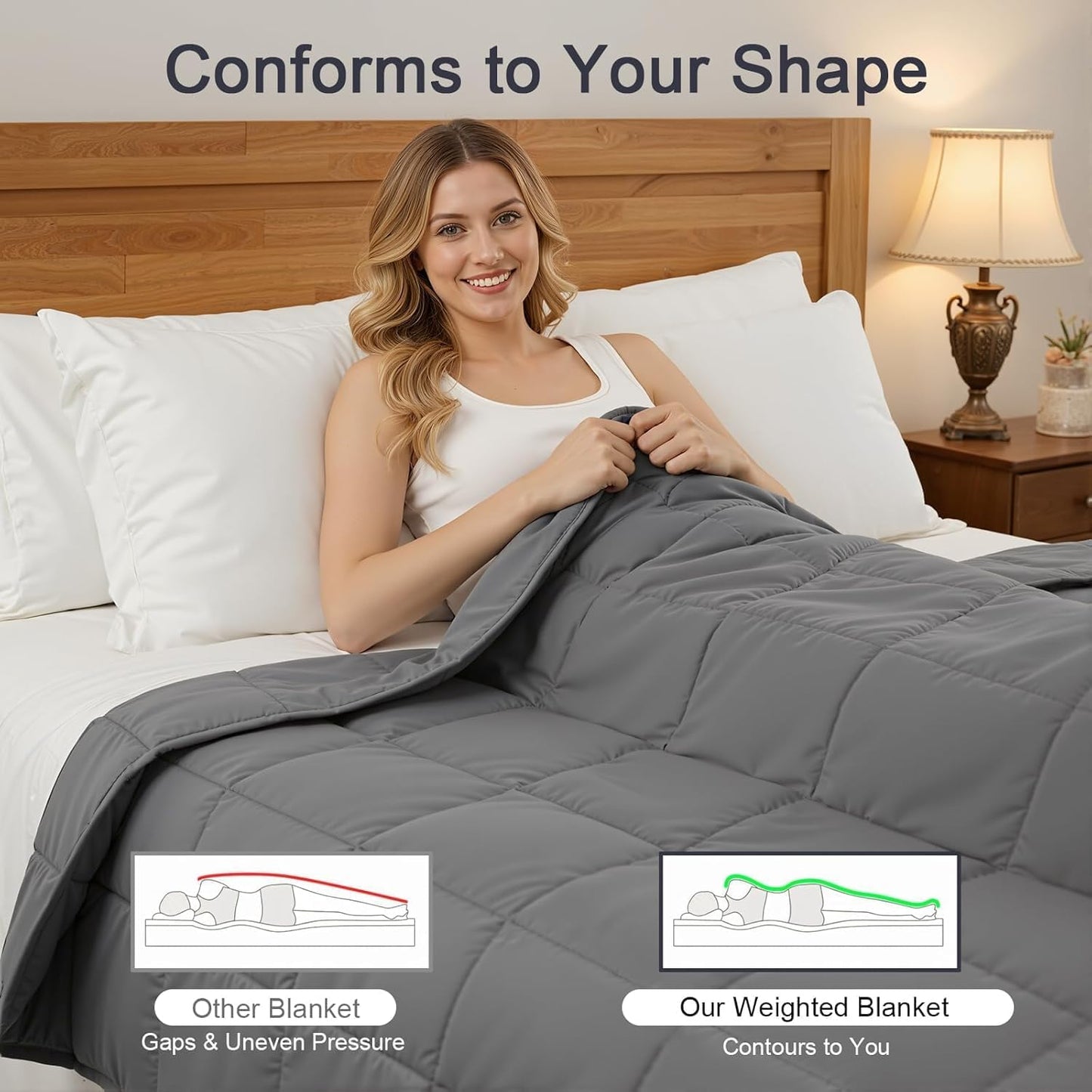 Smart Queen Weighted Blanket for Adults(48"x72",15lbs, Grey) Twin Size Soft Cooling Heavy Blanket for Sleeping, Breathable Blanket with Glass Beads Perfect for 120-160 lbs,All Season,Machine Washable