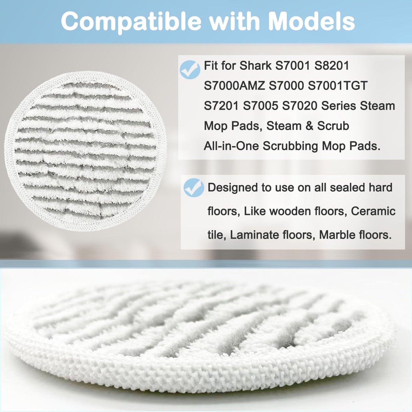 16 Pack S7001 Pads Replacement Steam Mop Pads for Shark S7001 S8201 S7201 S7000AMZ S8001 S7000 S7005 S7020 Series Steam Mop Pads,Steam & Scrub All-in-One Scrubbing Mop Pads,Compare Part #:XKITP7000