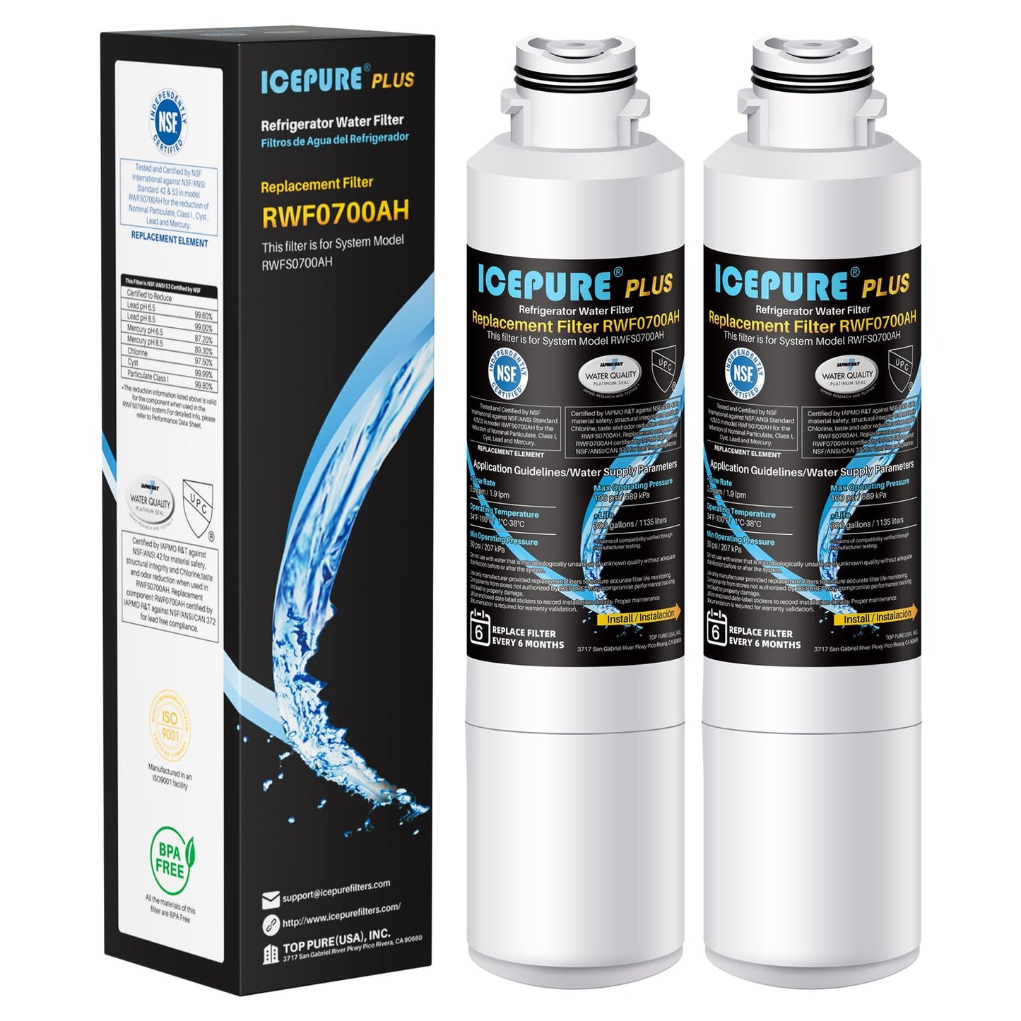 ICEPURE NSF/ANSI 53 Premium Certified DA29-00020B Refrigerator Water Filter Replacement for Samsung DA97-08006A, RF28HMEDBSR, RF263BEAESR, HDX FMS-2, HAF-CIN/EXP, 469101, RF4287HARS, RF28HFEDBSR,2PACK