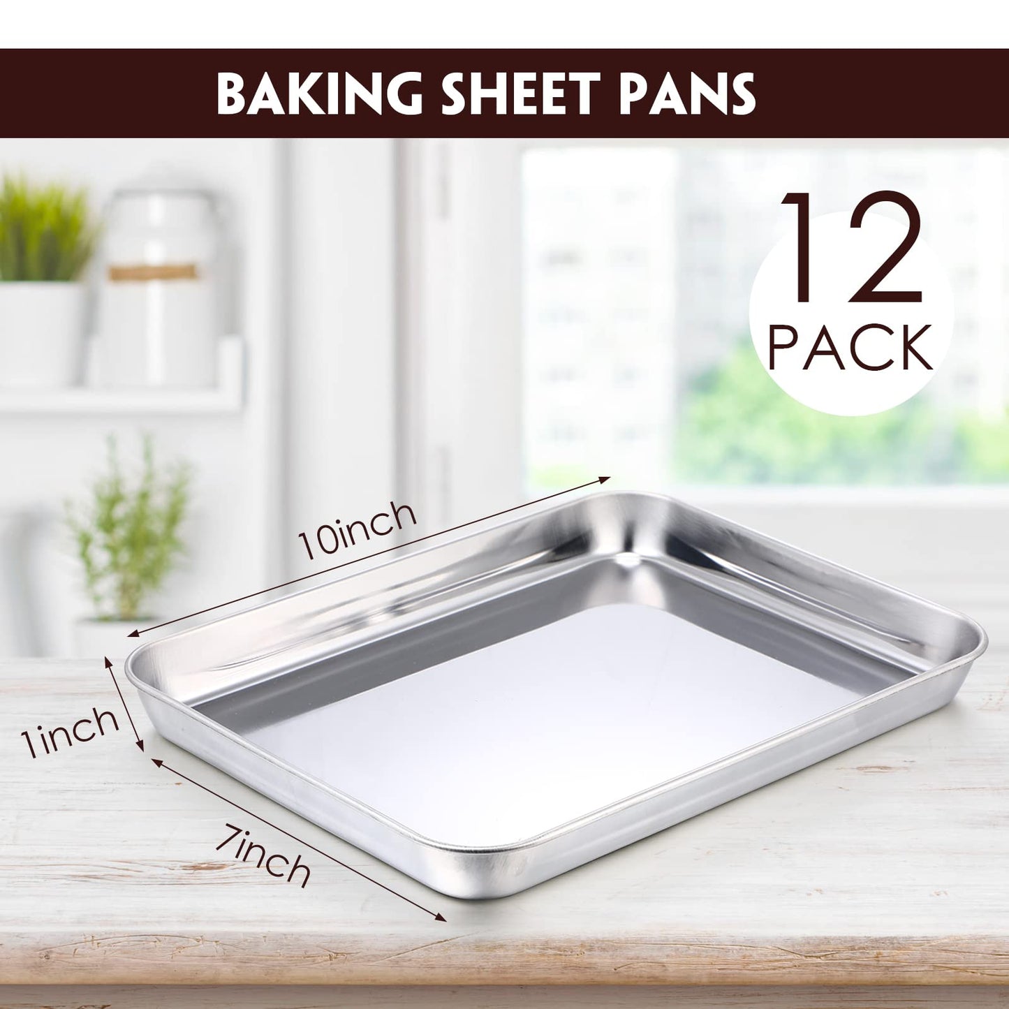 Zopeal 12 Pcs Metal Serving Trays for Food,Baking Sheet Pan Stainless Steel Small Nonstick Cookie Sheet Set Quarter Baking Pan,Toaster Oven and Dishwasher Safe(10 x 8 x 1 Inch)