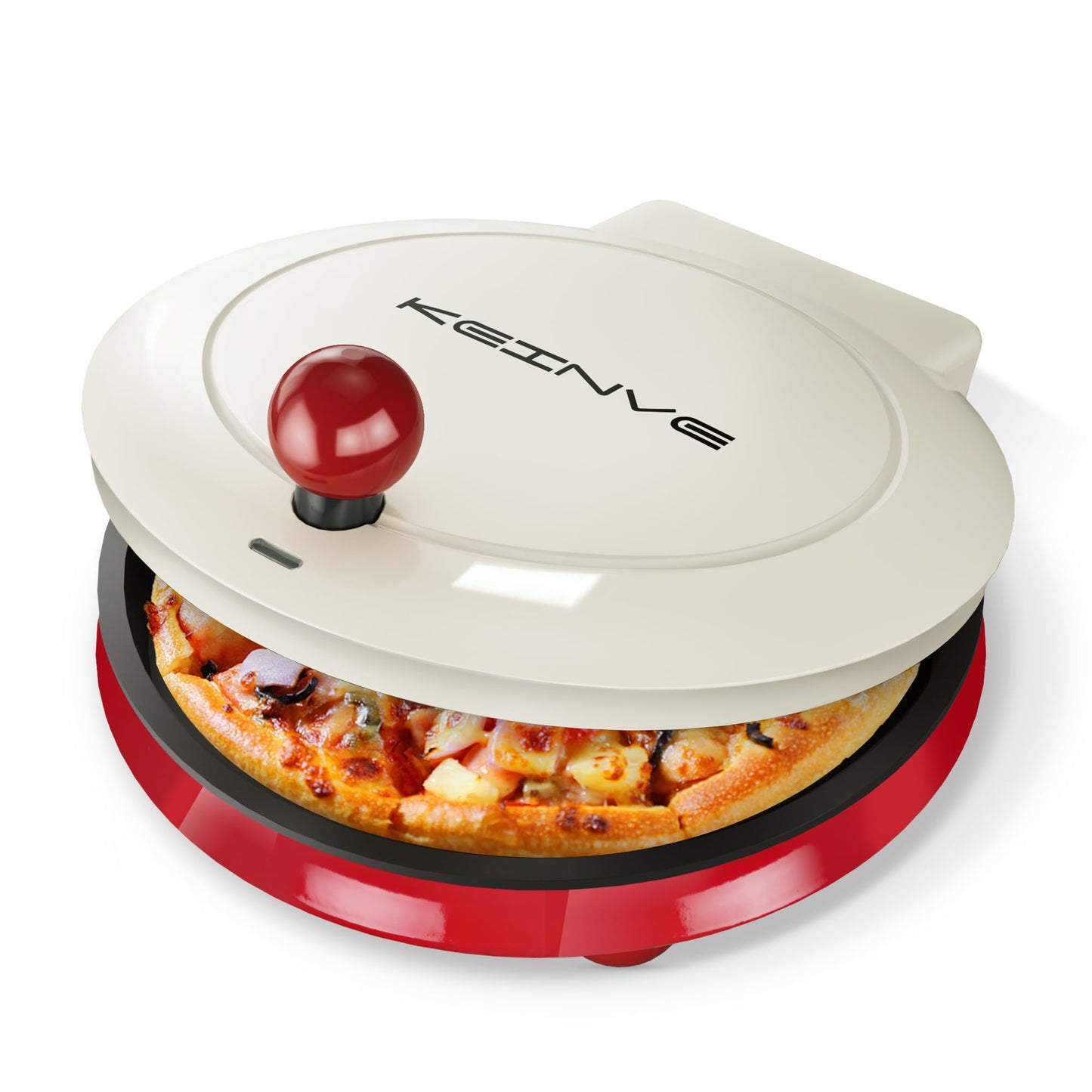 KEINVE 1000W Pizza Maker, 2-in-1 Indoor Griddle and Pizza Cooker, 8.5" 180° Open Nonstick Plate for Quesadilla, Panini, Crepe and More