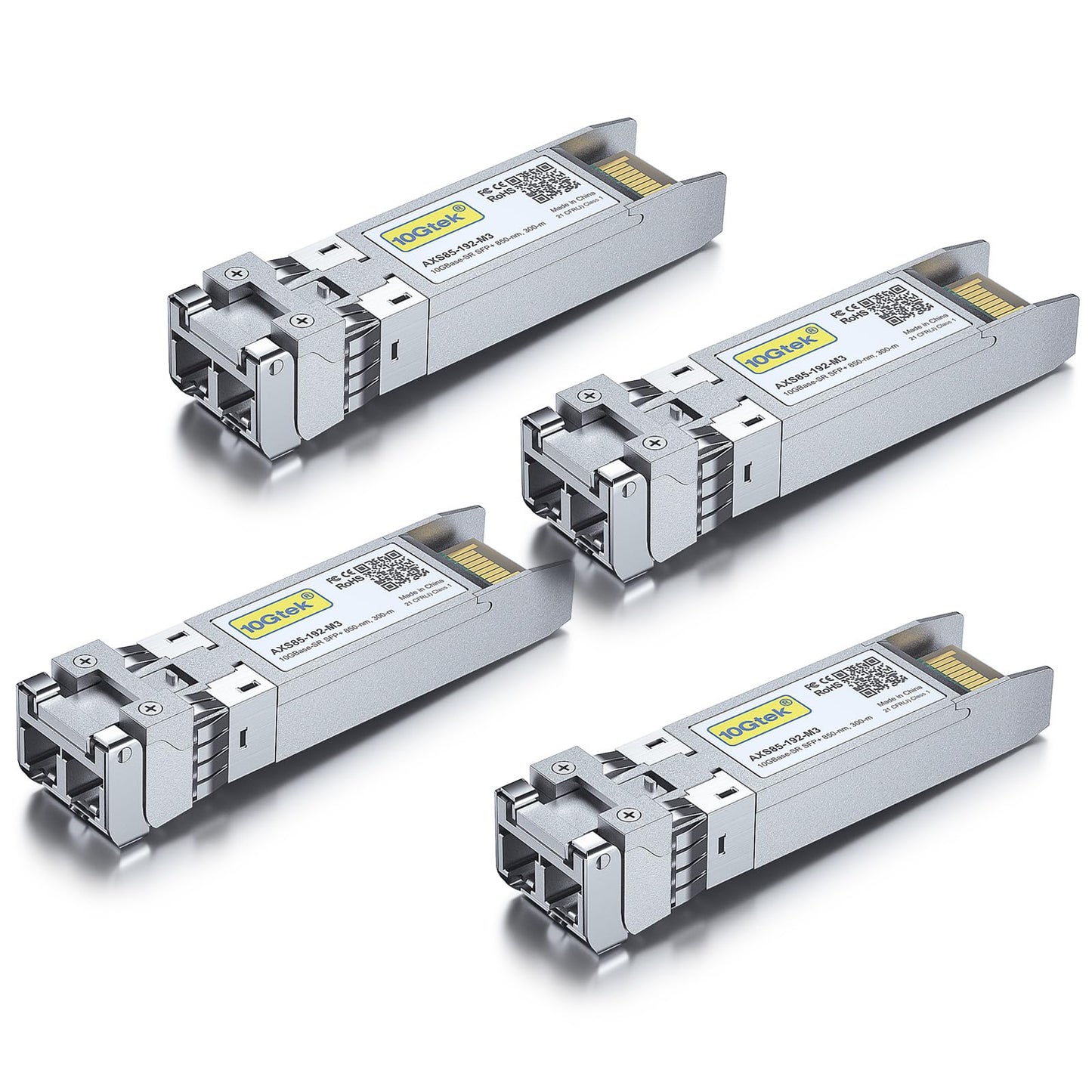 10Gtek 10GBase-SR SFP+ LC Transceiver, 10G 850nm Multimode SFP Module, up to 300 Meters, for Cisco SFP-10G-SR, Meraki MA-SFP-10GB-SR, Ubiquiti UniFi UF-MM-10G, Fortinet, Mikrotik and More, Pack of 4