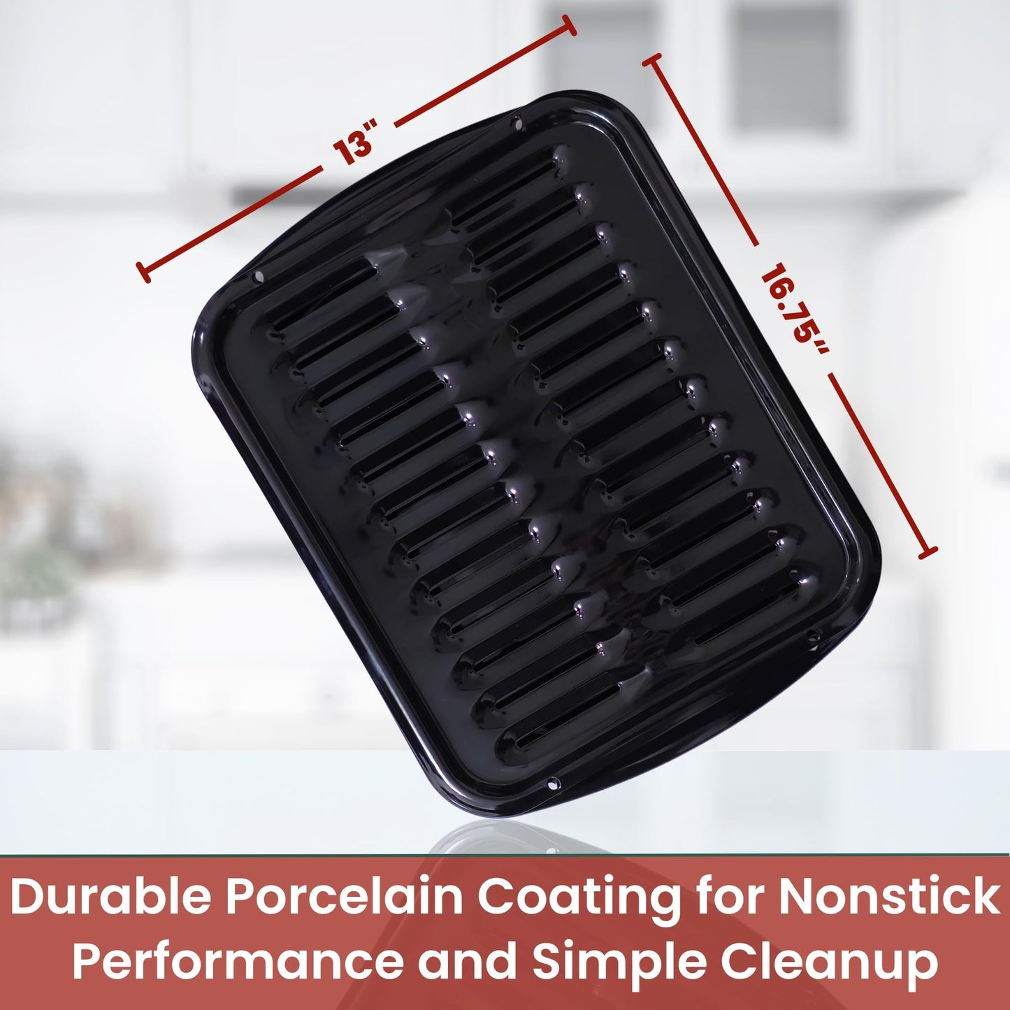Broiler Pan for Oven Nonstick 16.75” x 13” Ceramic Coated - Broiling Pan for Oven Withstands Heat up to 550° F - Heavy Duty Broil Pans and Rack Circulate Heat and Drain Fat (Black)