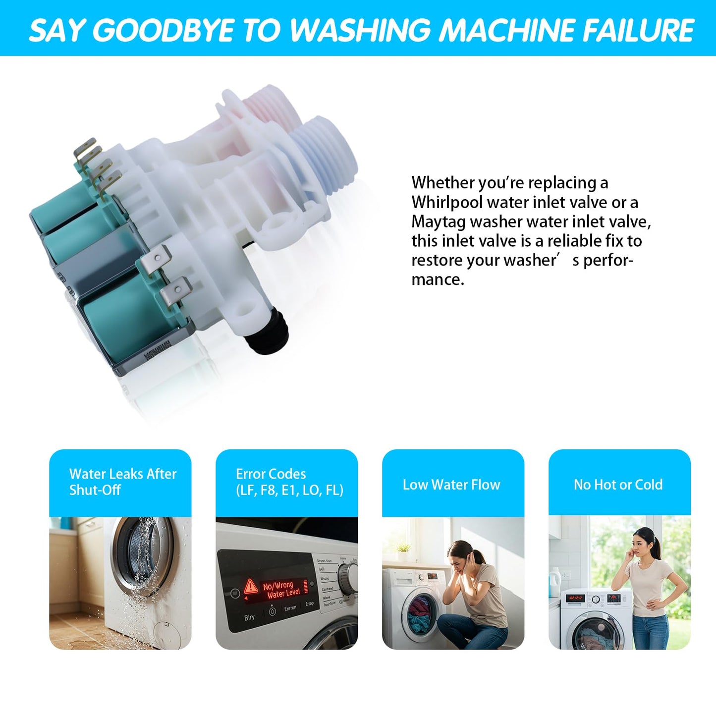 WTW8500DC2 WTW8500DR2 WTW7500GW0 WTW7500GC0 WTW5105HW0 WTW8500DC0 WTW5105HW1 WTW7500GC2 WTW8500DC5 WTW7500GW2 WTW8500DW WTW7500GW WTW8500DW1 Washer Water Inlet Valve Replacement for Whirlpool Cabrio