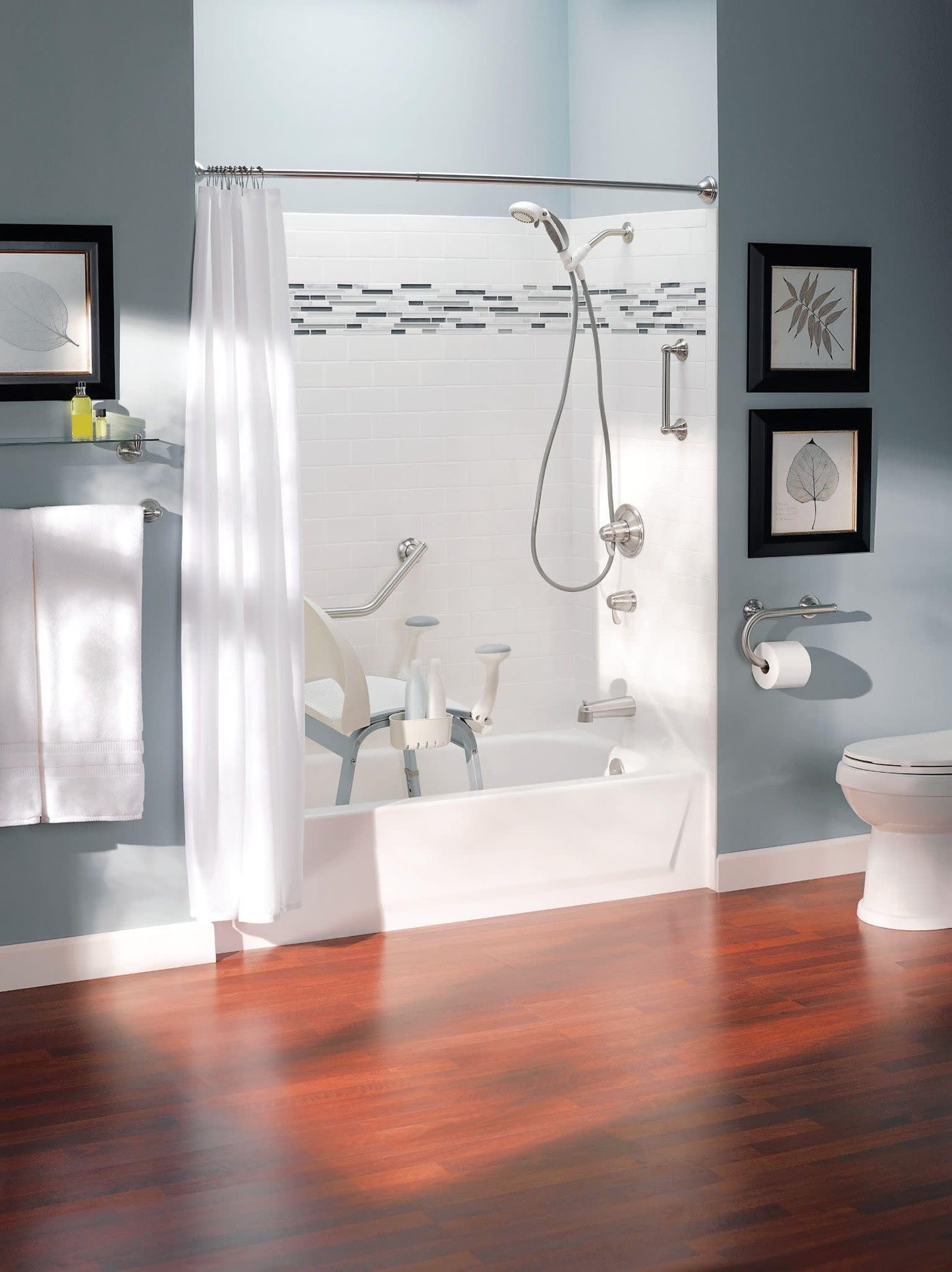 Moen Brushed Nickel Bathroom Safety 8-Inch Wall Mounted Grab Bar with Integrated Toilet Paper Holder, LR2352DBN