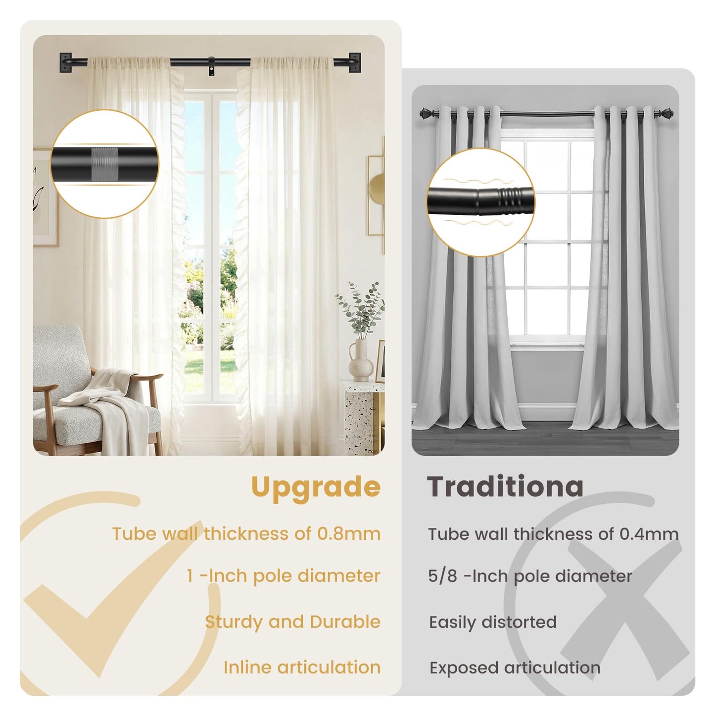 TANGWIN Black Wrap Around Curtain Rods 72 to 144:Blackout Heavy Duty Adjustable Long Window Curtain Rod Room Darkening Modern Industrial Curved French Return Metal Drapery Rod Easy Install Matte Black