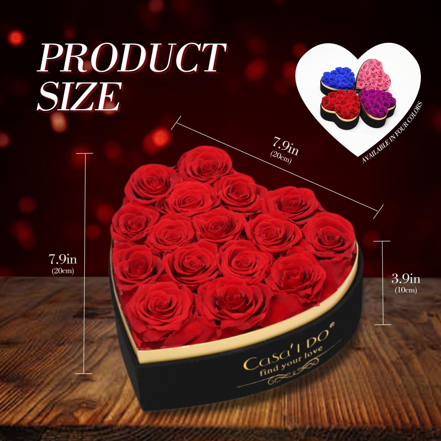 Casaido Preserved Roses Flowers for Delivery 16 Pcs, Mothers Day Rose Gifts for Her, Forever Flores in Heart Box with Necklace, Anniversary Birthday Christmas Vanlentines Gift for Wife Girlfriend, Red