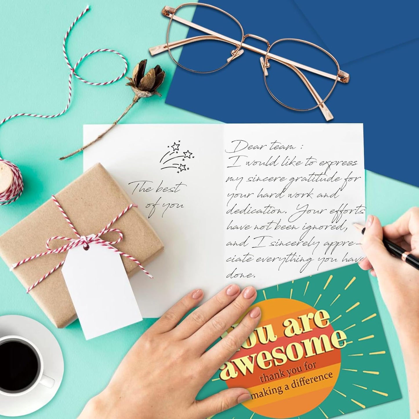 GRADESIN 96 Pack Employee Appreciation Thank you Cards for Coworkers with Envelopes & Stickers 4" x 6" Staff Appreciation Cards Gifts for Work Anniversary, 6 Designs