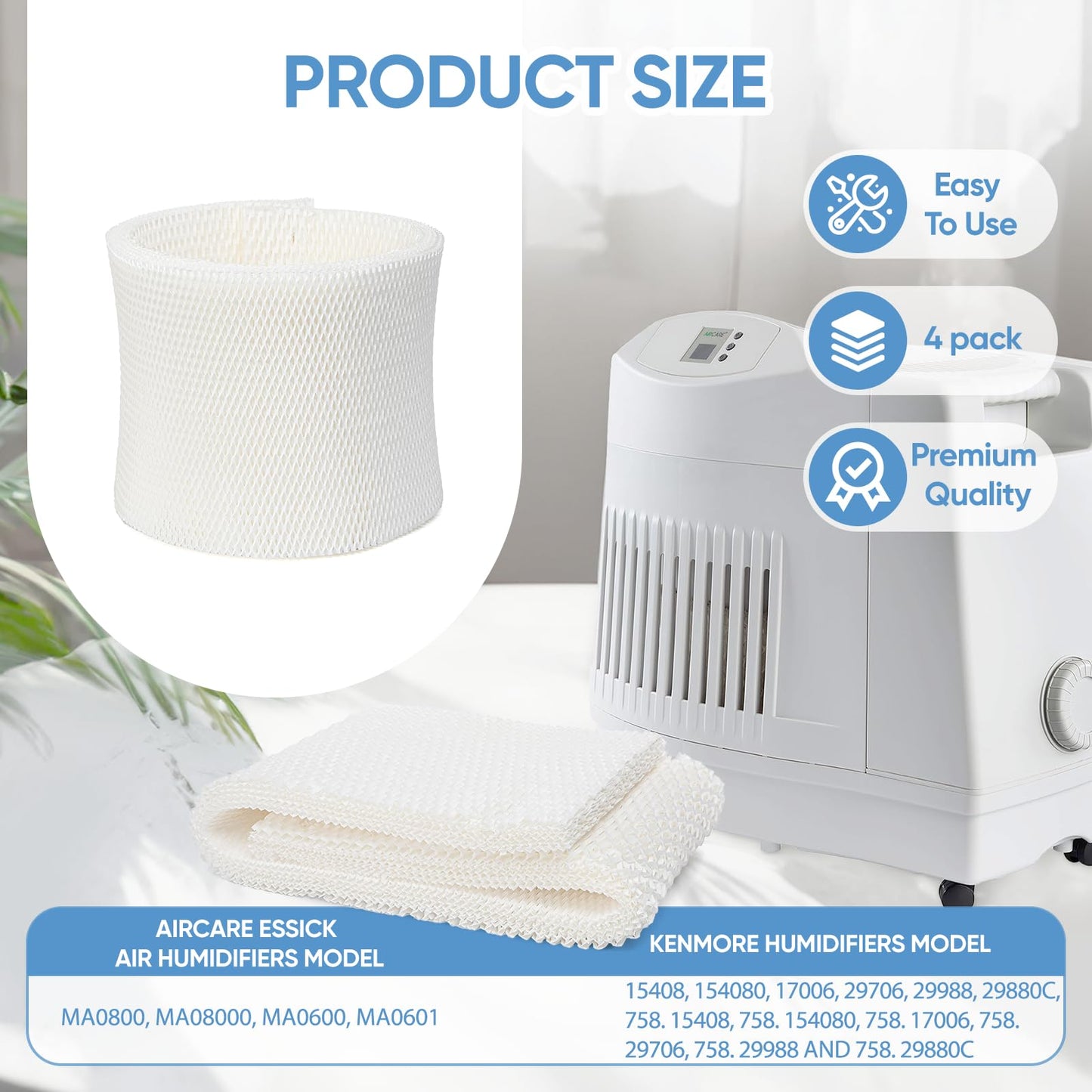 LBLVBNEWD 4 Pack MAF2 Humidifier Super Wick Wicking Filter Compatible with Aircare Esscik Air MAF2 MiostAIR MA0800 MA08000 MA0600 MA0601 and Replacement for Kenmore 15408 29988 Humidifiers