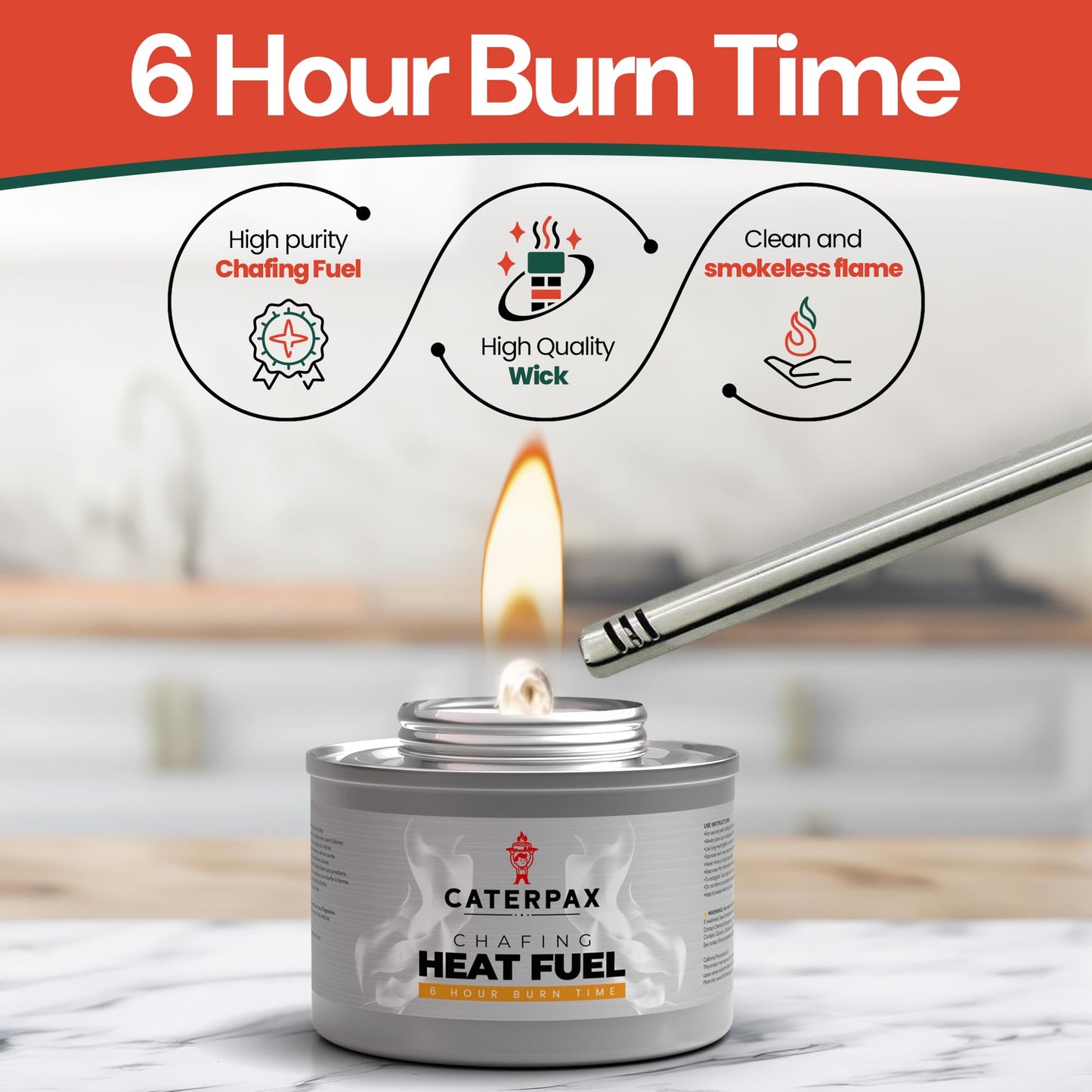 Caterpax - 12 Pack - 6 Hour Chafing Fuel Cans for Food Warmers & Chafing Buffet Trays – Odorless, Smokeless, Long Burn Wick, Easy Lighting, Liquid Fuel, Indoor Safe Buffet Fuel
