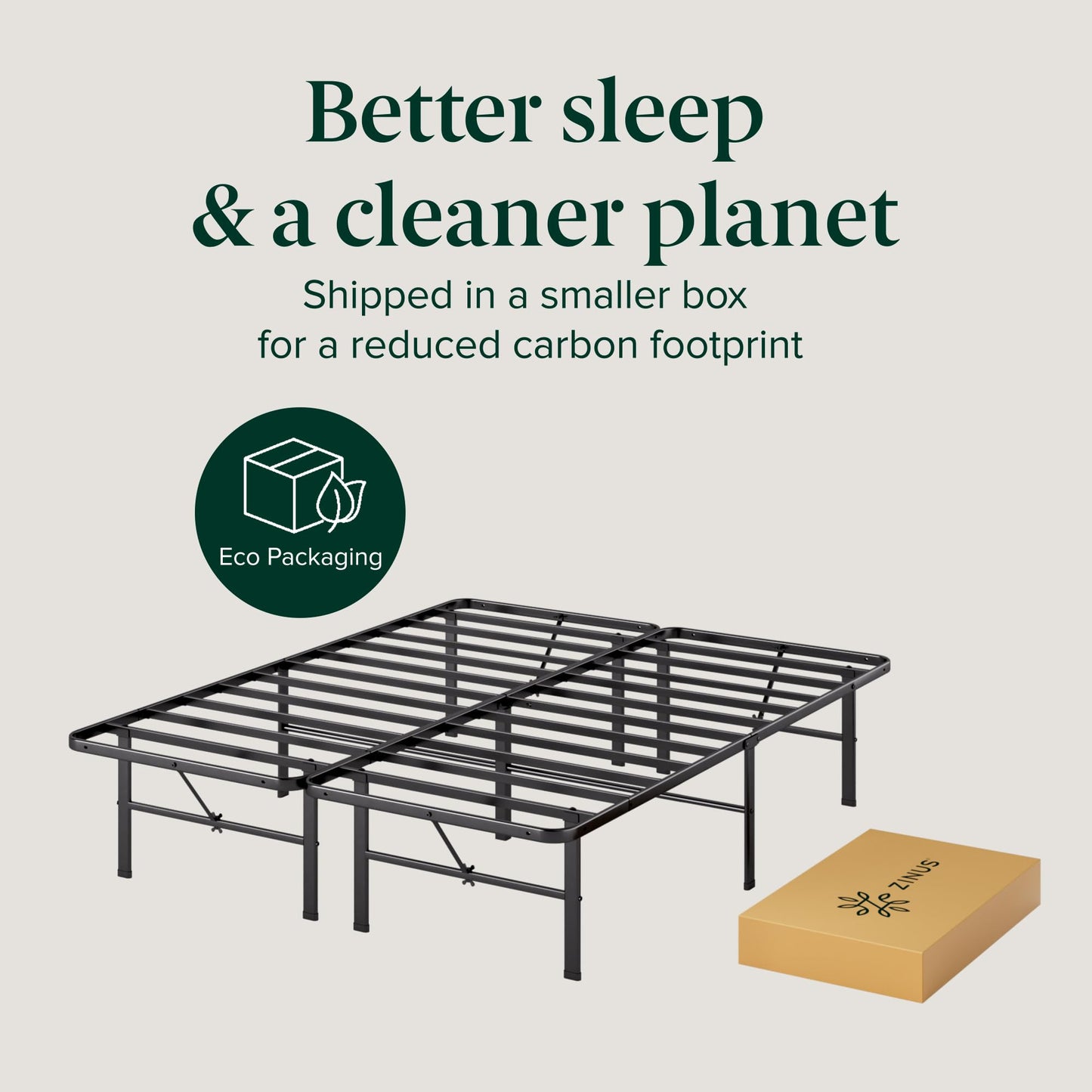 Zinus Rumi 14in Queen Metal Bed Frame, Quick Assembly SmartBase® Mattress Foundation, Heavy Duty Sturdy Steel with No Box Spring Needed, Eco-Friendly Packaging, Black