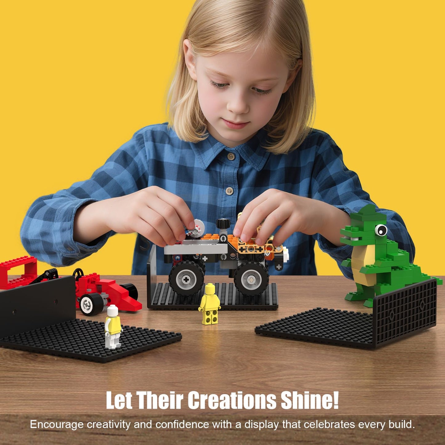 BlissBox 6-Pack Floating Shelves for Wall Compatible with Lego Building Bricks, 5x5.5inch Dual‑Sided 16x17 Studs for Toy Brick Storage and Display, ABS Display Shelves for Room Decor, Black