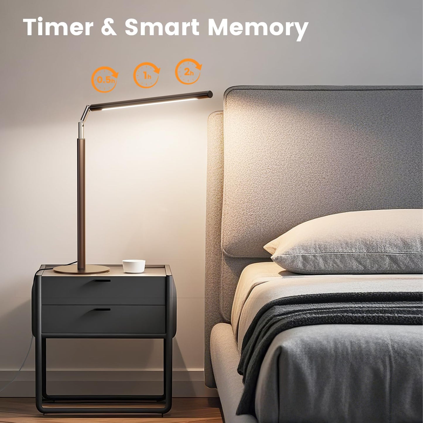 SIBRILLE Brown LED Desk Lamp, 16" Dimmable Metal Desk Light with Base, 15W 1200LM, Adapter Included, Color & Brightness Adjustable, Modern Tall Table Lamp for Home Office Reading Study Task Laptop