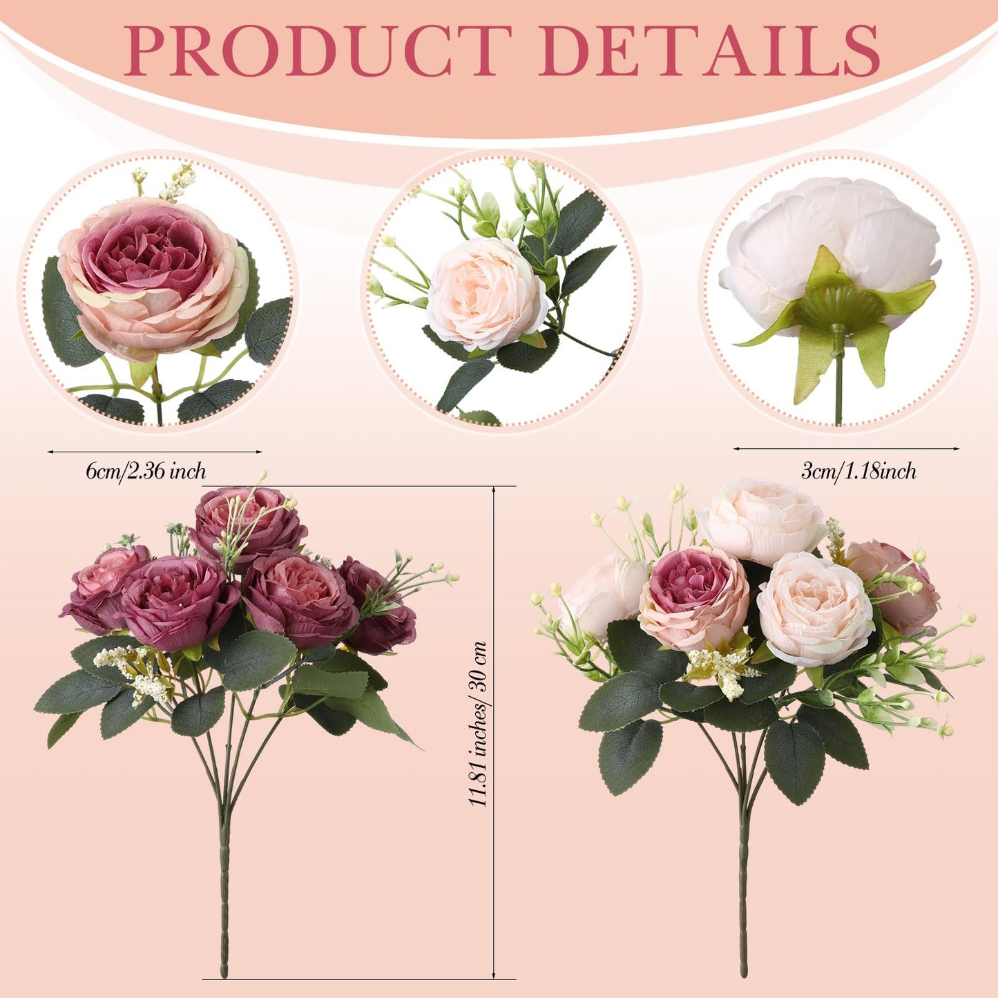 Geosar 8 Bundles Artificial Peonies Flowers Fake Silk Peony Bouquet Faux Peonies Flowers Bulk for Decoration Vase Floral Arrangements Wedding Party Table (Dusty Pink,Dusty Rose)