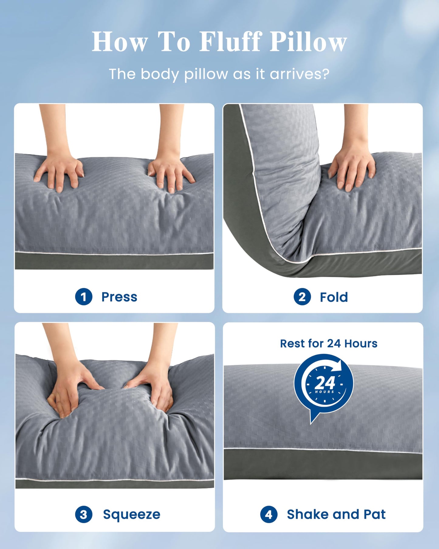 YZ HOME Cooling Body Pillow for Adults- Pillow Insert with Shredded Blue Memory Foam, Soft Support for Side Sleepper, Pregnant Women, Back Pain Relief, Washable Pillowcase (20x54 Inch, Grey)