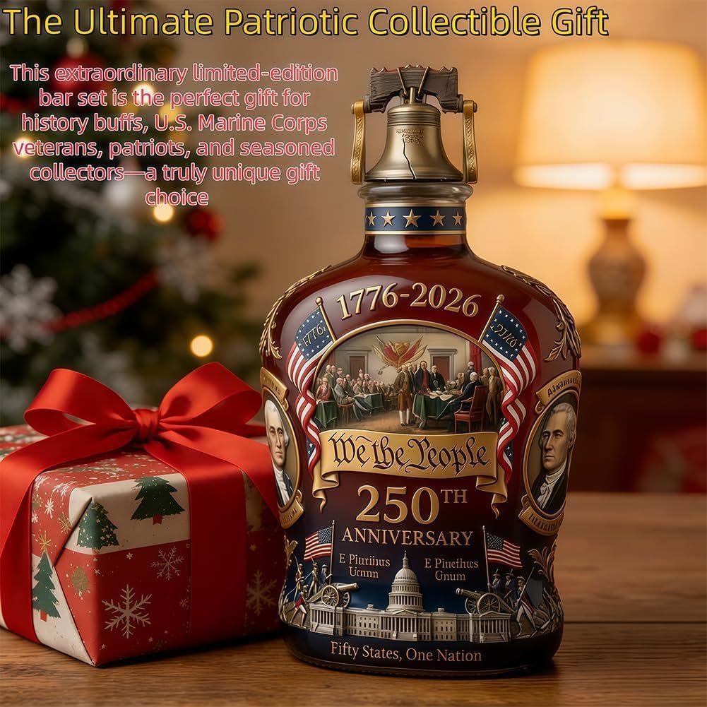 Commemorative 250th Anniversary Whiskey Decanter, Honor America's Milestone with This Patriotic Collector's Bottle, Ideal Independence Day Gift for Dad & Veterans