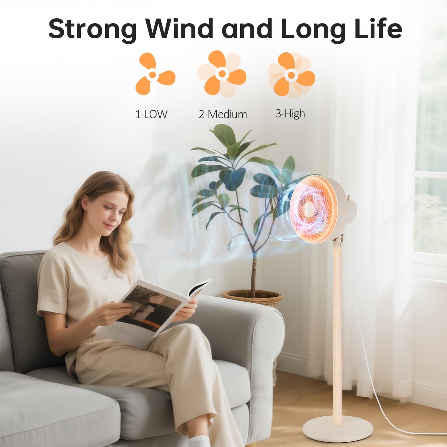 BEESTAR Stand Fan for Bedroom,Oscillating Pedestal Fan with 3-Speed, Adjustable Height,Standing Floor Fan for Living Room, Bedroom, Kitchen, and Home Office (10 INCH)