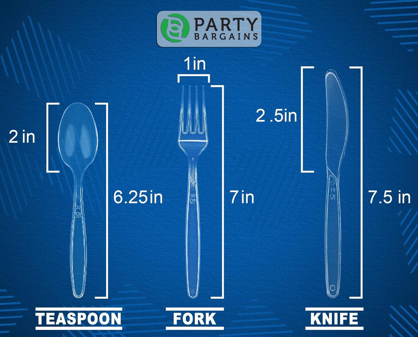 PARTY BARGAINS Disposable Cutlery Set 720-Piece – Sapphire Settings Clear Plastic Forks Spoons Knives – Heavy-Duty Utensils for Parties Catering Weddings & Events – BPA Free