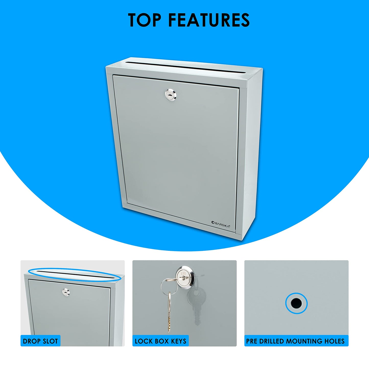 Barska Wall Mount Multi-Purpose Locking Mail Suggestion Drop Box with Key Lock for Home Office Classroom - Dropbox - Mail - Wall Mounted lock box - Metal box with lock - Suggestion Box with Slot