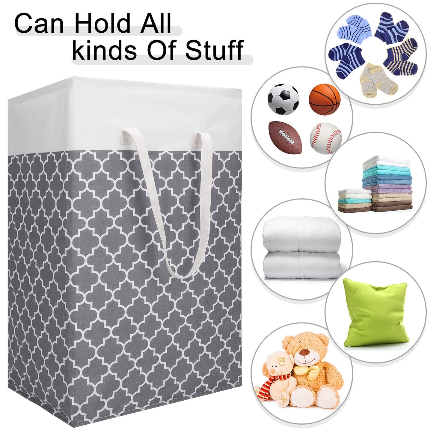 Treela 6 Pack 75l Large Laundry Baskets Collapsible Laundry Hampers with Reinforced Handles, Waterproof Freestanding Clothes Hamper Dirty Clothes Basket for Dorm Bedroom Bathroom Towels Toys(Gray)