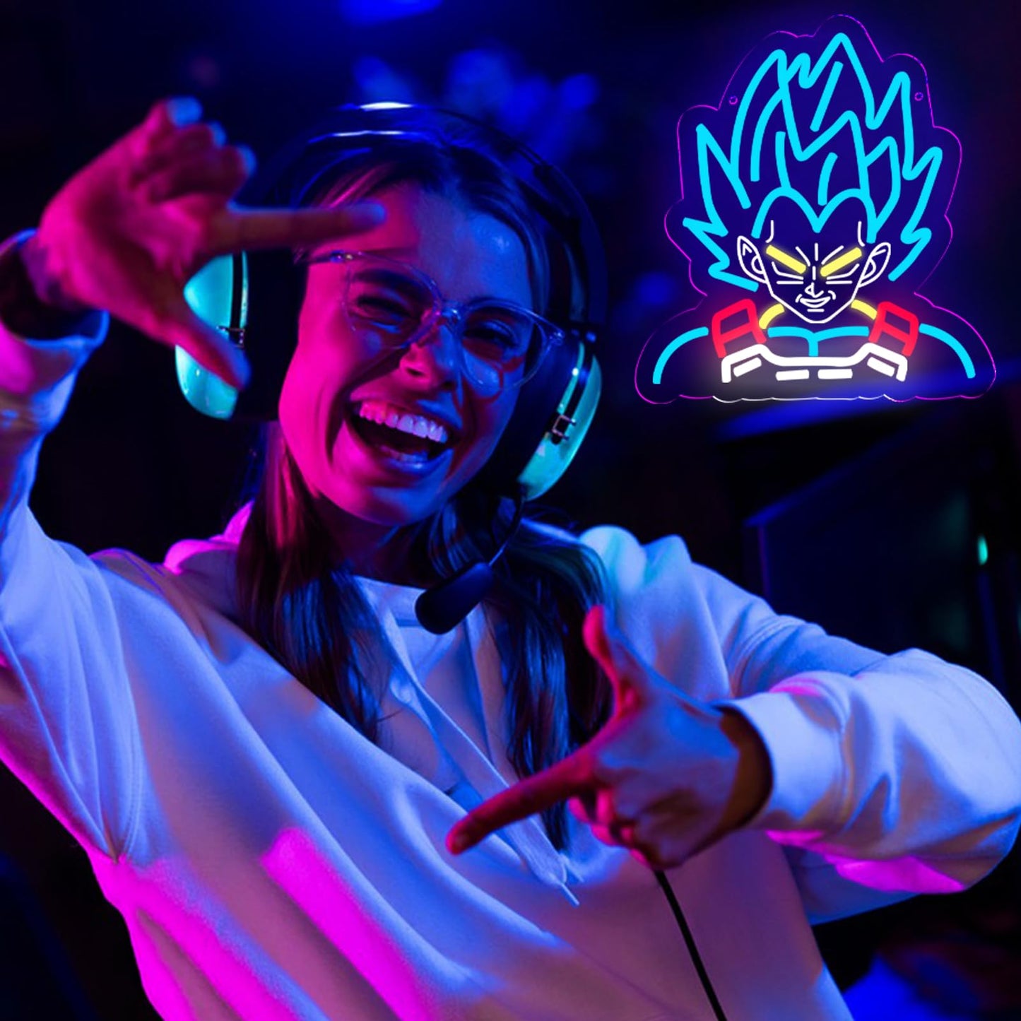 Nacynacy Super Blue Saiyan Anime Neon Sign，Neon Light LED Sign Saiyan Prince for Anime Fans Man Cave Wall Decor Dormitory Decoration USB Powered Dimmable 13 * 12.2inch