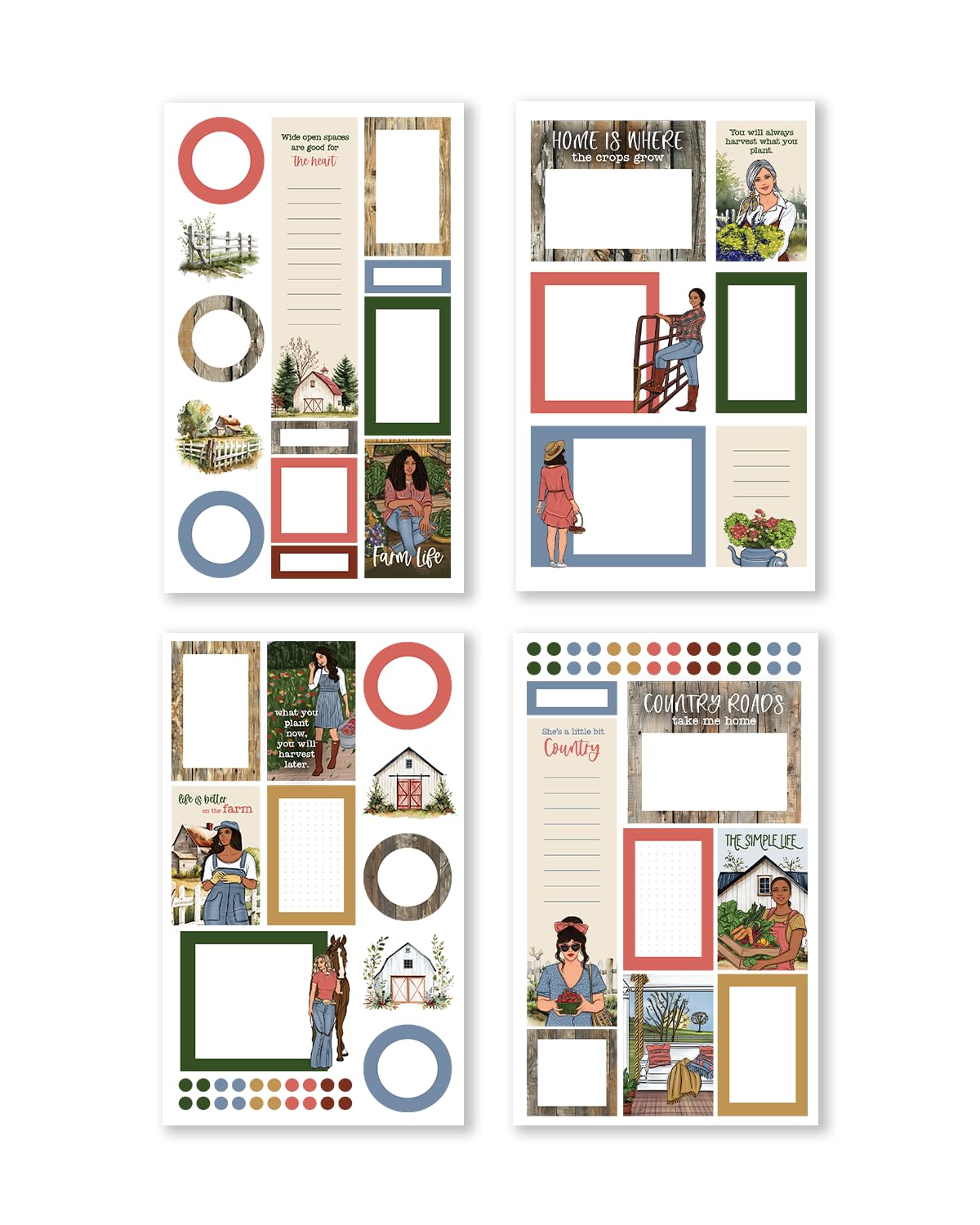 Rongrong Country Charm Planner Sticker Book for Planners, Calendars and Journals – Premium Quality Hand Drawn Perfect for Lovers of The Countryside – Scrapbook Accessories – 24 Pages
