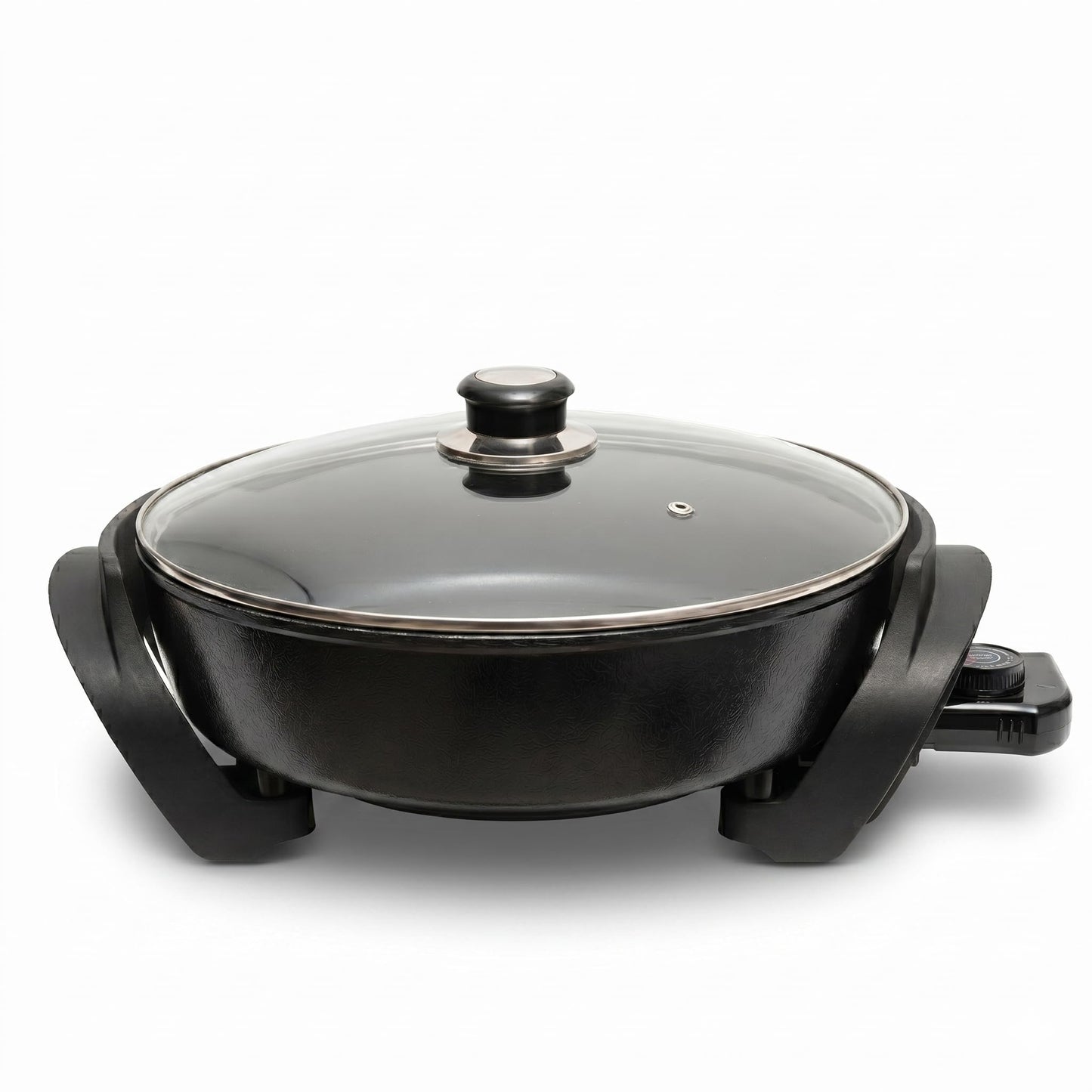 Moss & Stone Round Electric Skillet with Lid – 12x12 Inch Aluminum Nonstick Electric Frying Pan 5Qt, Adjustable Temperature Control, Vented Glass Lid, Dishwasher Safe, Heat-Resistant Handles