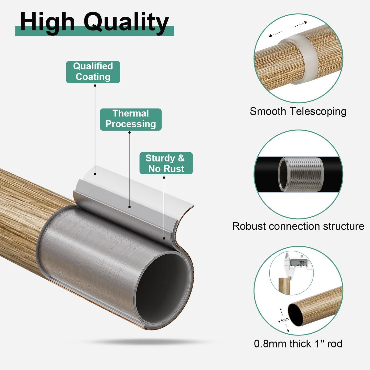 QDWIS 2 Pack Boho Wood Curtain Rods for Windows 28 to 48 inch,1" Adjustable Heavy Duty Window Curtain Rod with Imitation Wood Grain Finials,Rustic Decorative Drapery Rods Set 18-60'',Weathered Wood