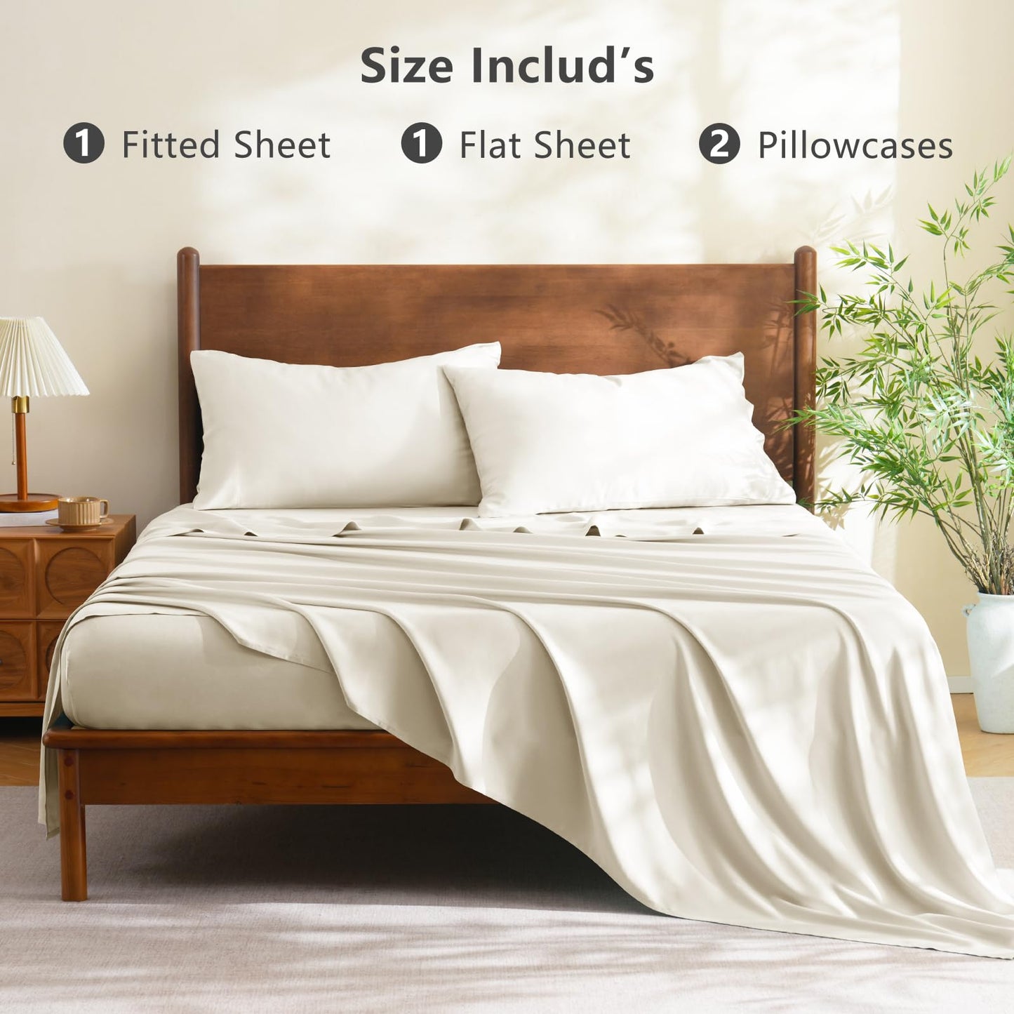 CozyLux King Size Sheets Set, Rayon Derived from Bamboo, Skin Friendly for Hot Sleepers, 16" Deep Pocket Cooling & Breathable All Season Bedding Set, Oeko-TEX Certified, Ivory