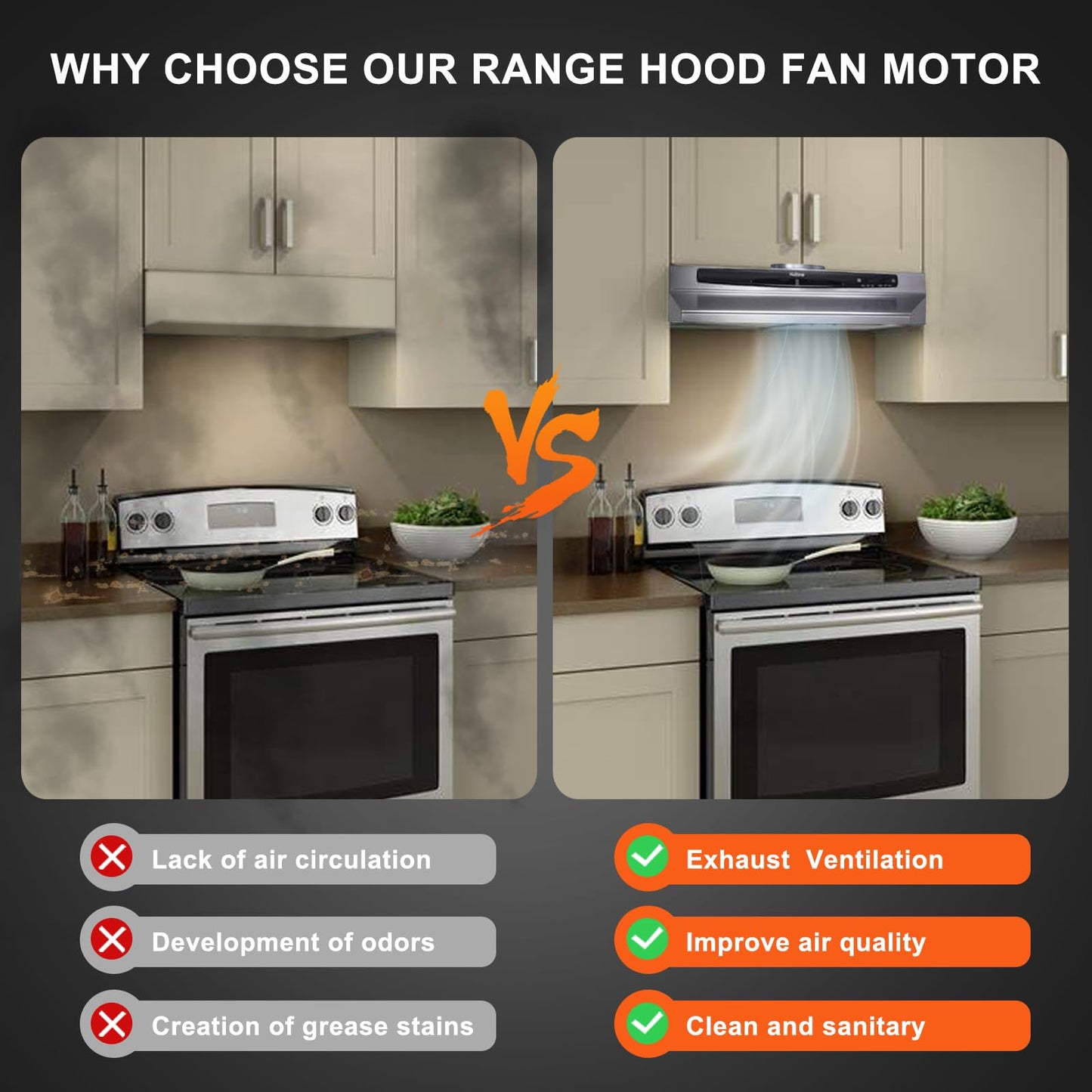 Hiorucet S99080666 Fan Motor for Broan NS6500 and WA6500 Range Hood Series, NS65 Kitchen Fan Motor for NS65 WA6500 NS6500 QML QL100 CBD1 CBD3 CBX1 QL1, Replacement for 99080666, R520135, JESP-61K38