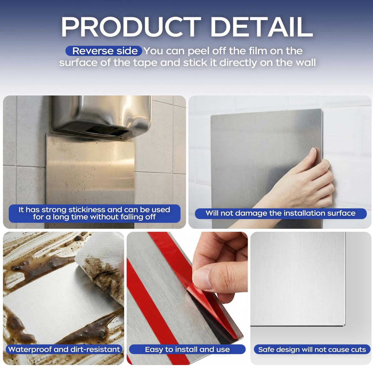 LTSEAME 24" x 16" Stainless Steel Backsplash Panel Hand Dryer Splash Guard Wall Backsplash Protector with Ultra Strength Adhesive for Bathroom, Kitchen, Stovetop