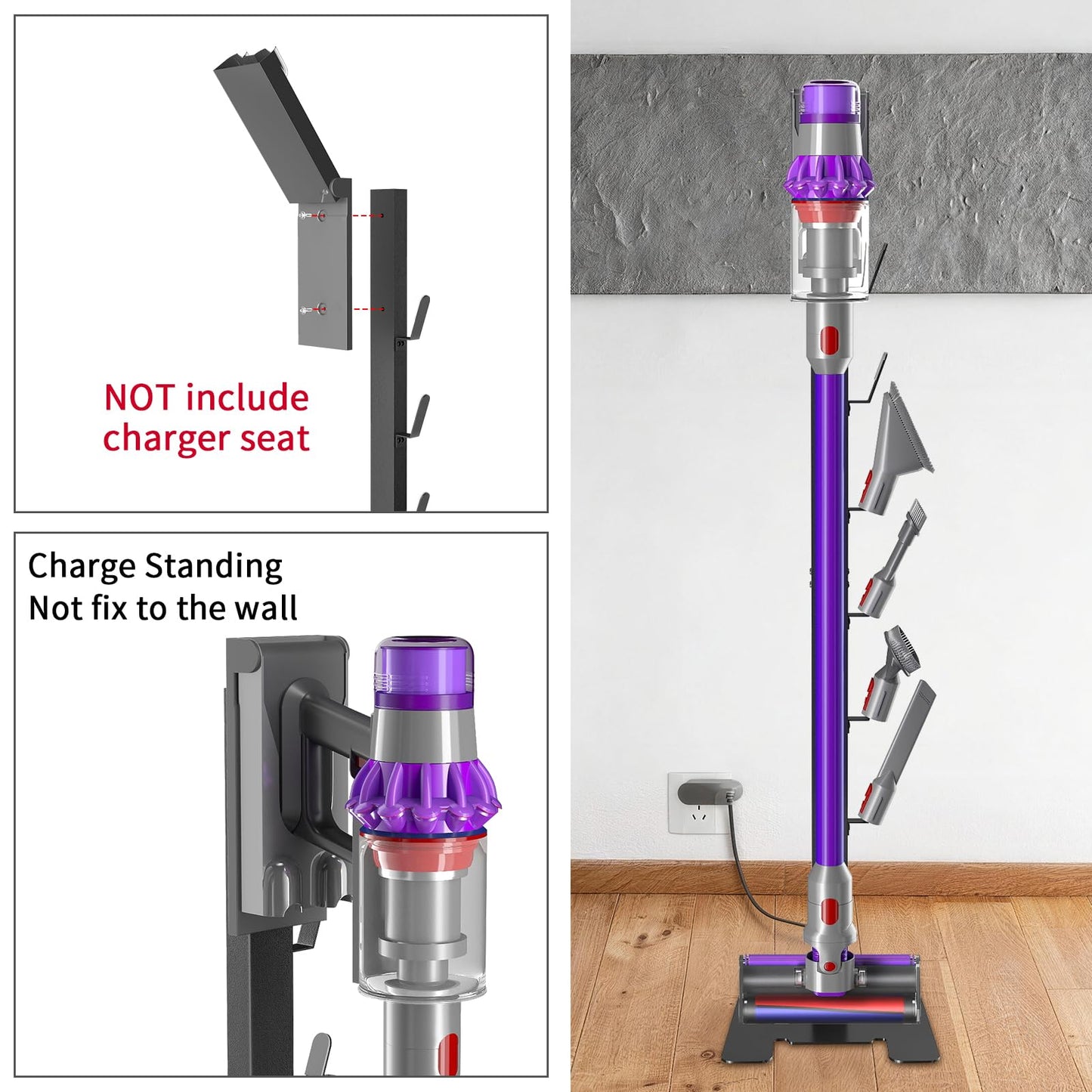 XIGOO Heavy-Duty Dyson Vacuum Stand for Gen5detect V15 V12 V11 V10 V8 V7 V6, Freestanding Vacuum Stand for Dyson Cordless Vacuum, Metal Docking Station with 6 Hooks, No-Drill Organizer, Black