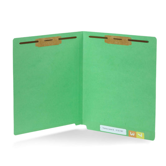 50 Green End Tab Fastener File Folders - Reinforced Straight Cut Tab - Durable 2 Prongs Designed to Organize Standard Medical Files, Receipts, Office Reports, and More - Letter Size, Green, 50 Pack