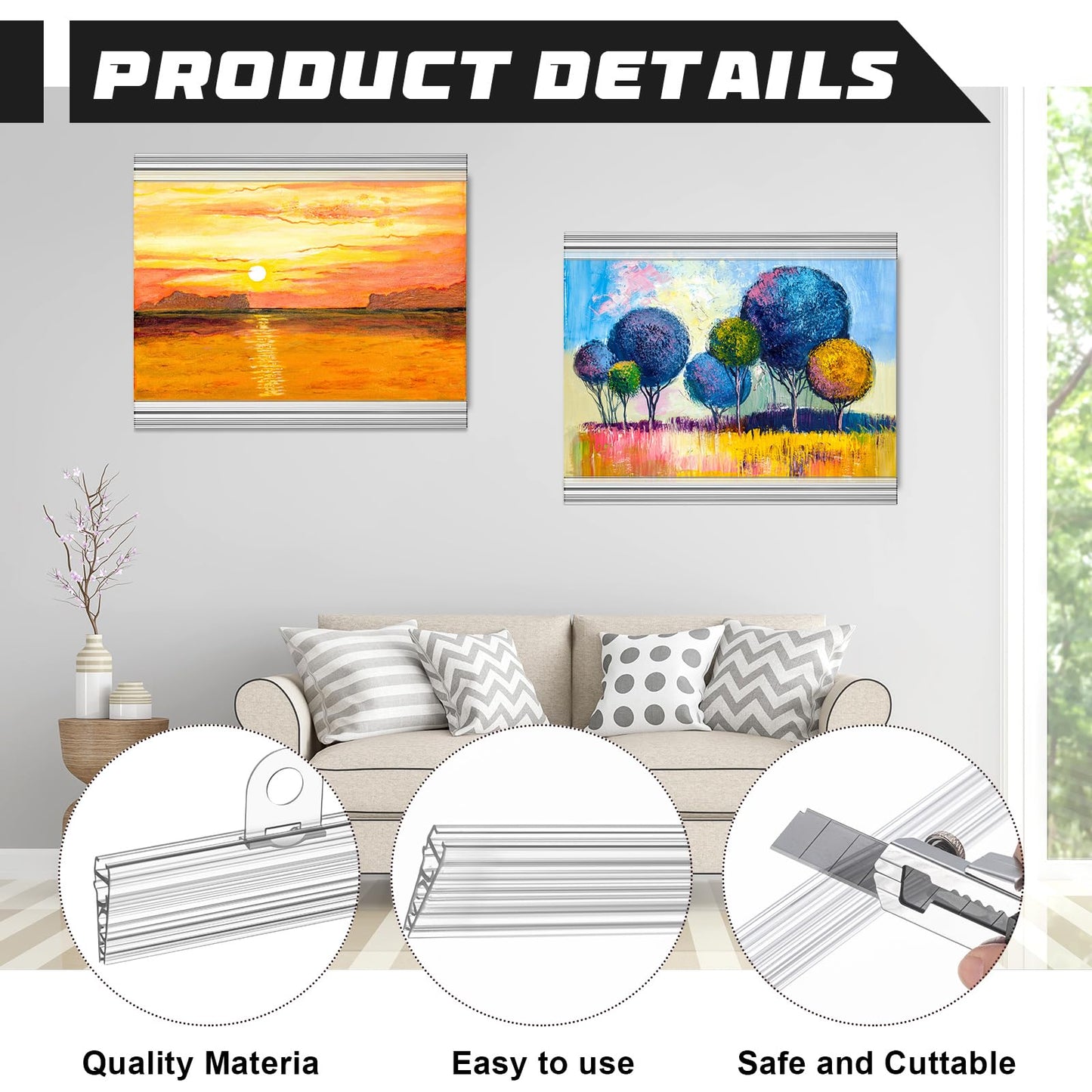 ReliThick 10 Pcs 48 Inch Poster Hanger Frame Hanging Rails for Posters Clips Signs Maps Picture Holder Plastic Tapestry Banner Art Wall Display(Clear)