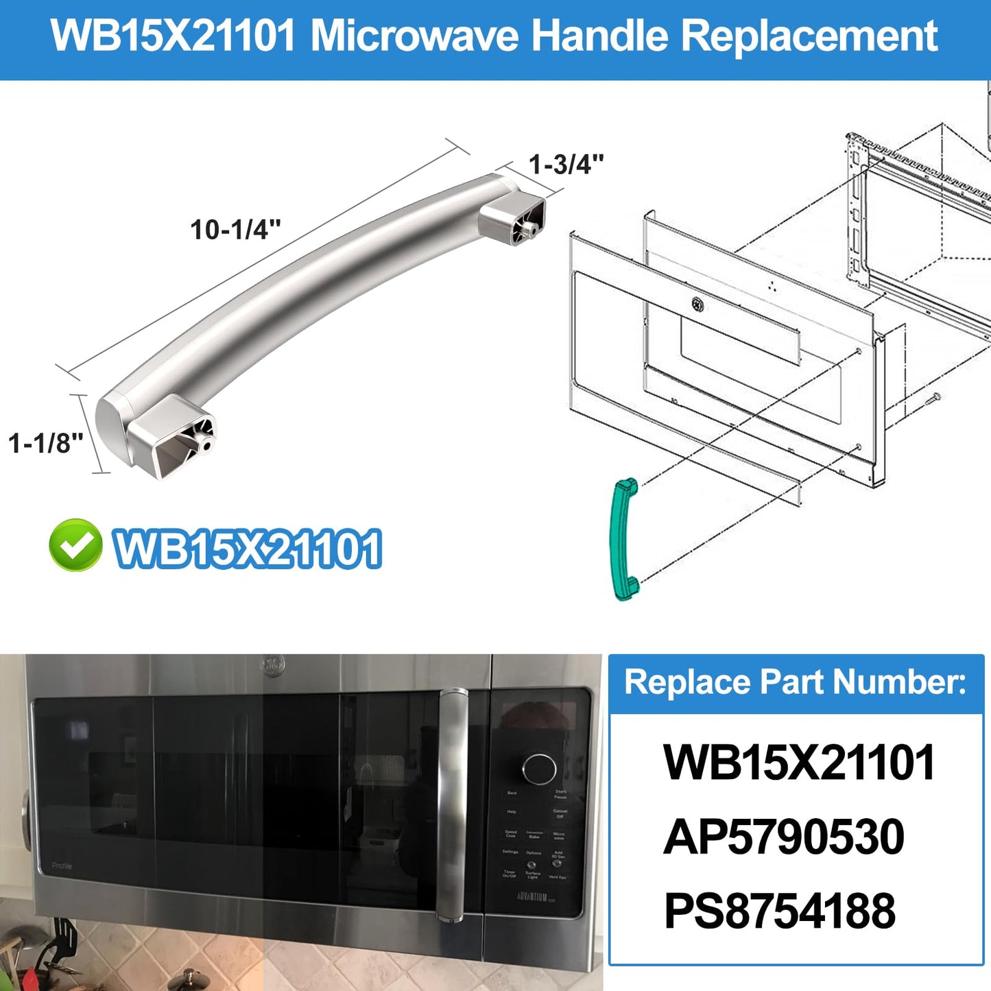 UPGRADED WB15X21101 Microwave Door Handle Compatible with GE Microwave Handle Replacement,Reinforced General Electric GE Microwave Door Handle Parts AP5790530, JNM3163RJ1SS, PSA9120SF1SS, PVM9179SF2SS