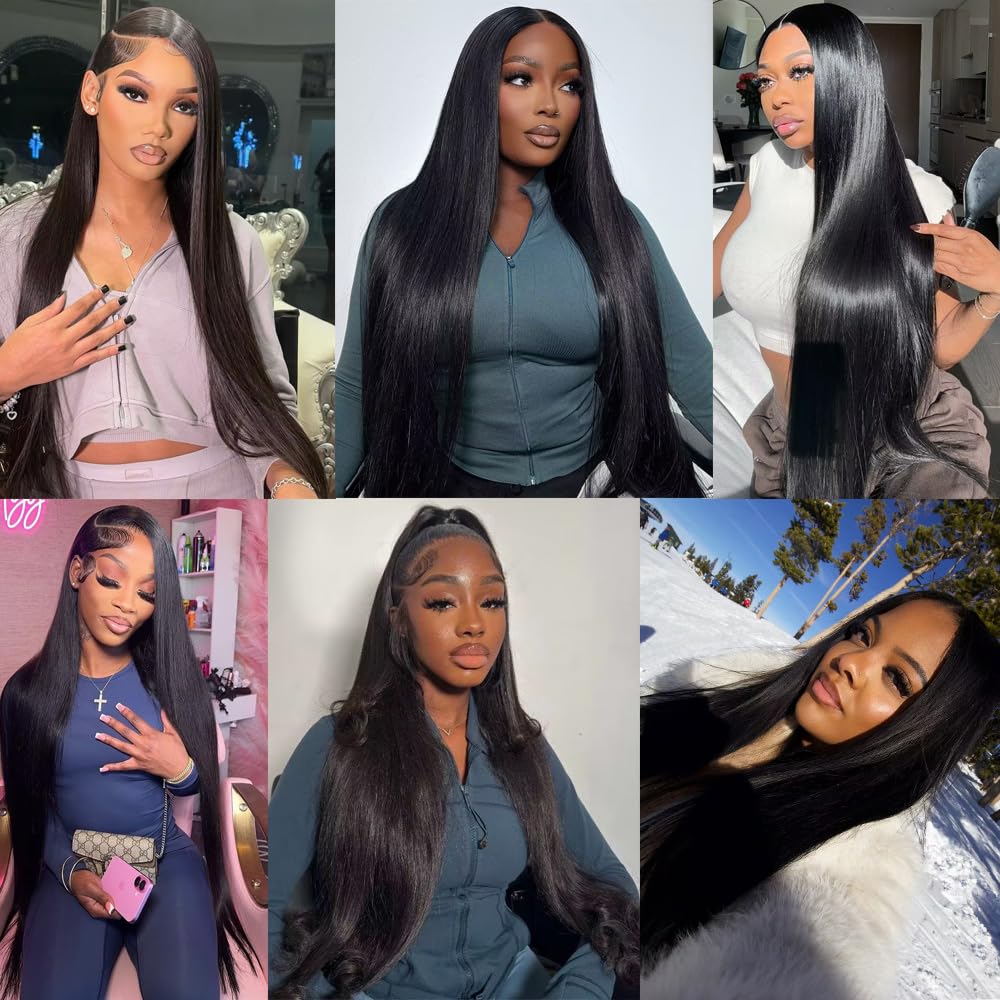 12A Straight Bundles Long Human Hair Bundles Brazilian Virgin Straight Weave 4 Bundles Natural Black Human Hair Bundles Deals Remy Human Hair Extensions for Black Women (22 24 26 28 Inch)
