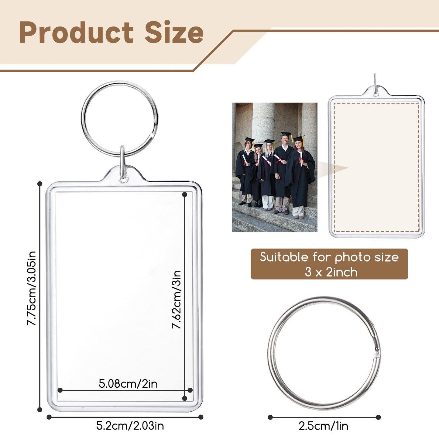 jojnawa 50 Pcs Acrylic Photo Keychain Bulk, Clear Photo Keyrings for Zink Photo Paper 2x3 inch, Shatterproof Acrylic Keychains with Split Rings, DIY Custom Keyring Frames for Gifts, Parties & Crafts