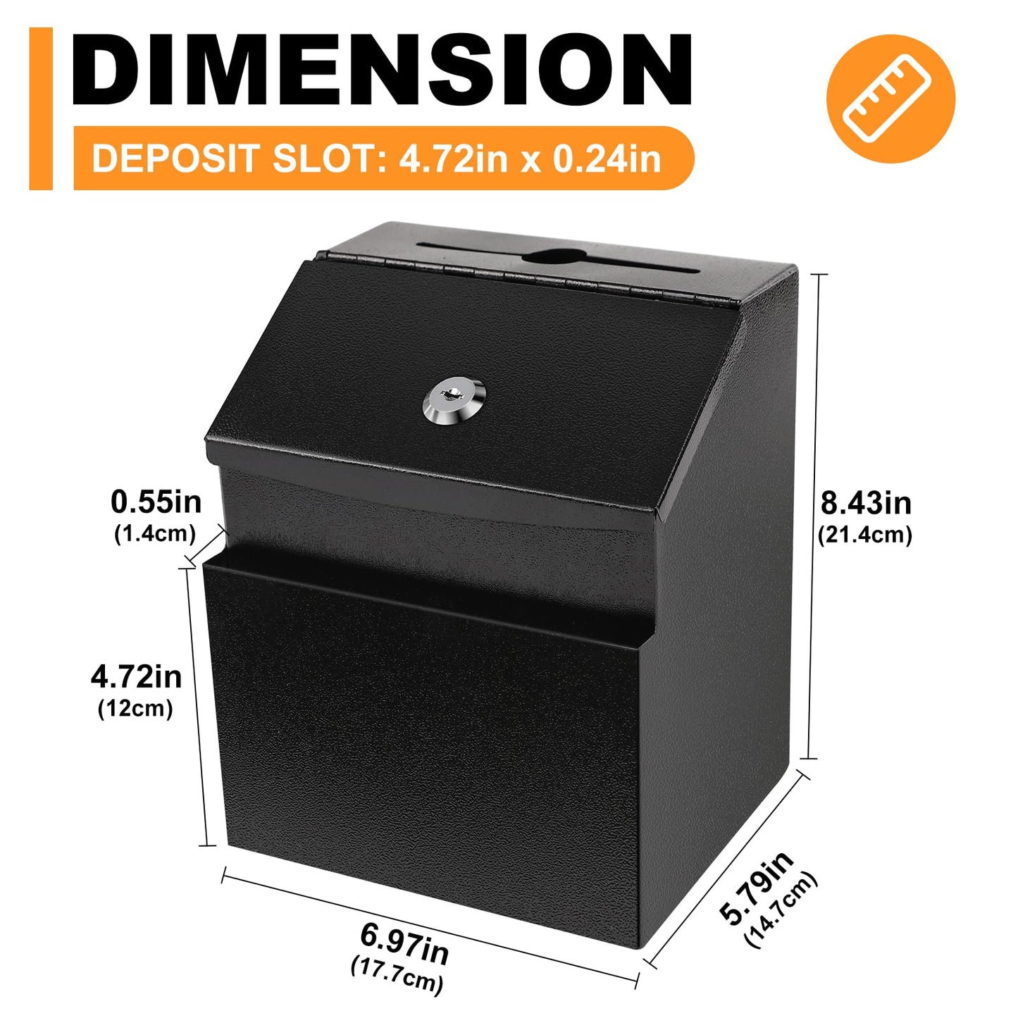 LINSIRON Suggestion Box with Magnetic Sign Holder, 2 Pack Metal Wall Mounted Ballot and 50 Free Suggestion Cards,Donation Boxes for Fundraising with 2 Keys 8.4 x 5.8 x 7.0 inch,Black
