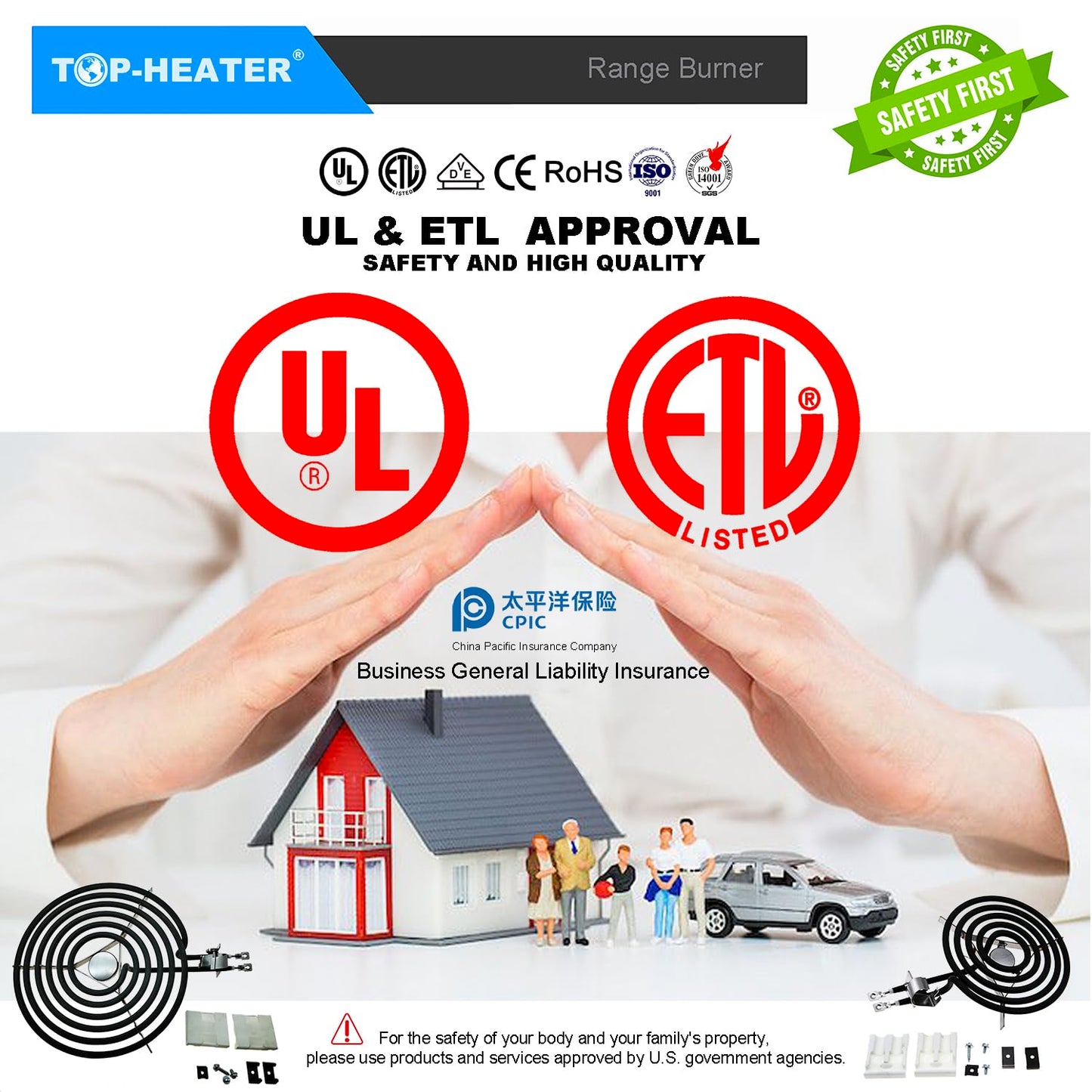 TOP-HEATER Electric Range Burner Element Unit Set 235217 8'' & 235210 6'' Replacement Match B30X359 & WB30X348 Surface element for GE Hotpoint RCA Range Stove, 4 Pack